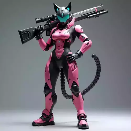 Cybernetic Feline Sniper 3D Model Pink Assault Suit