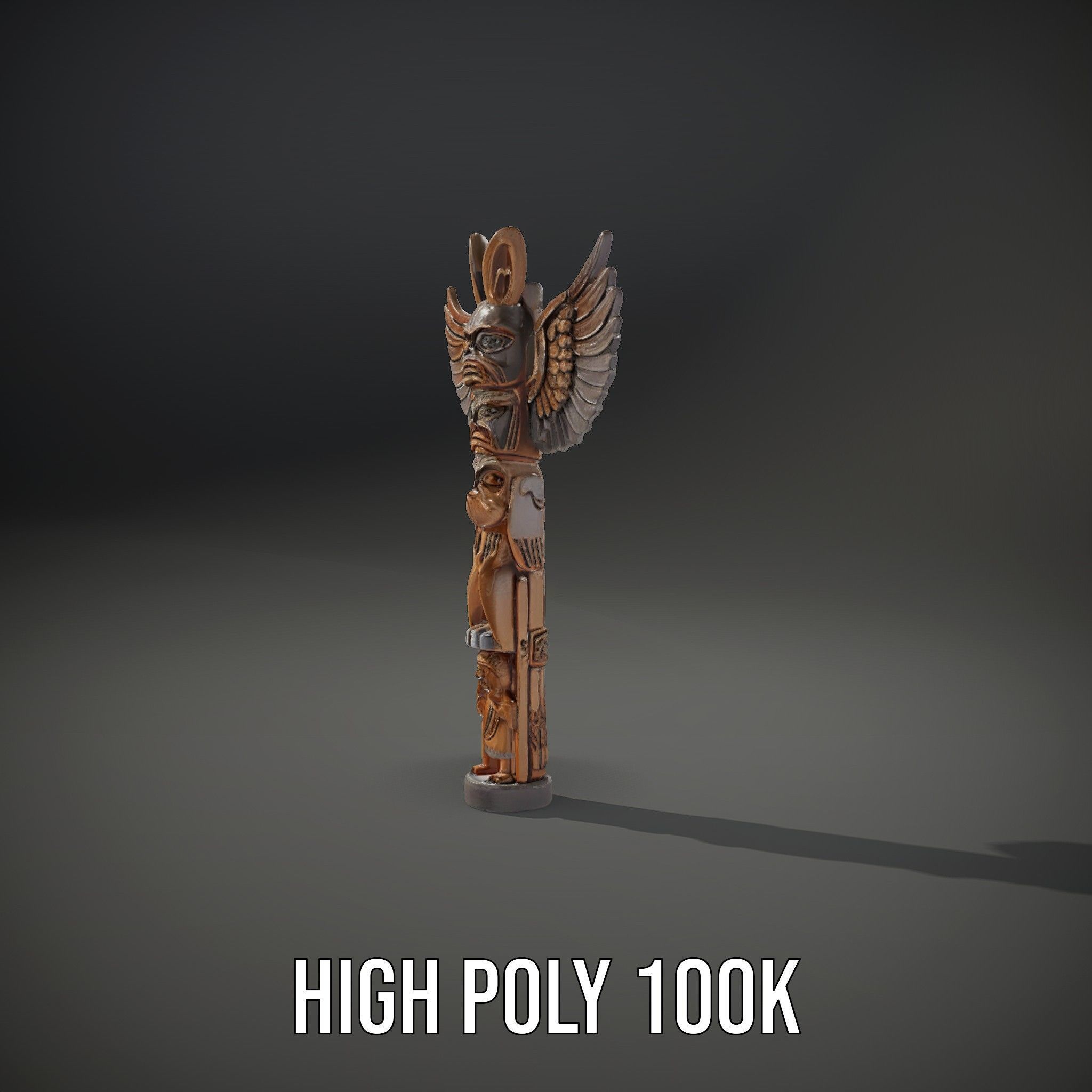 Wooden Totem Pole Model Pack with Intricate Carvings Low-poly 3D model_10