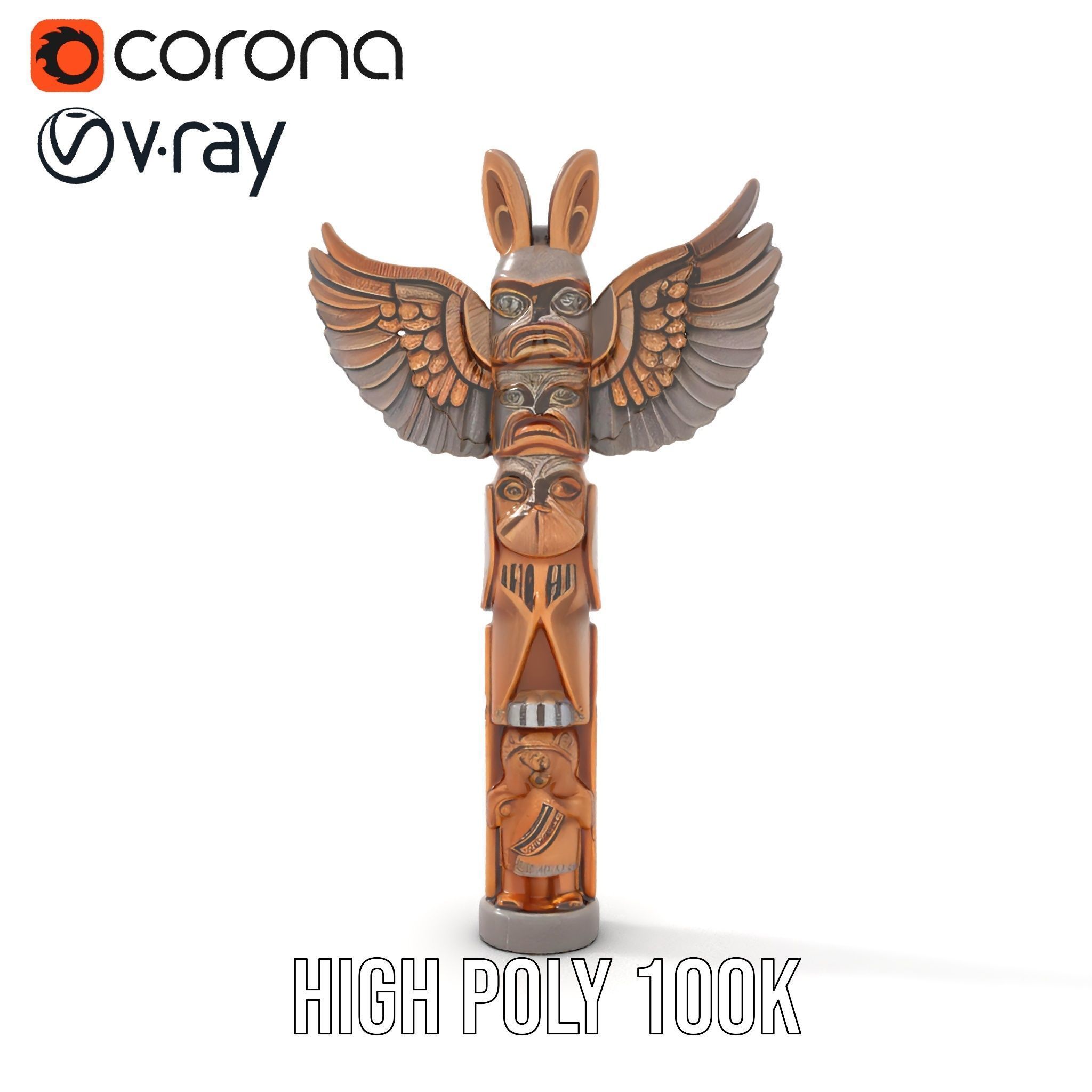 Wooden Totem Pole Model Pack with Intricate Carvings Low-poly 3D model_23