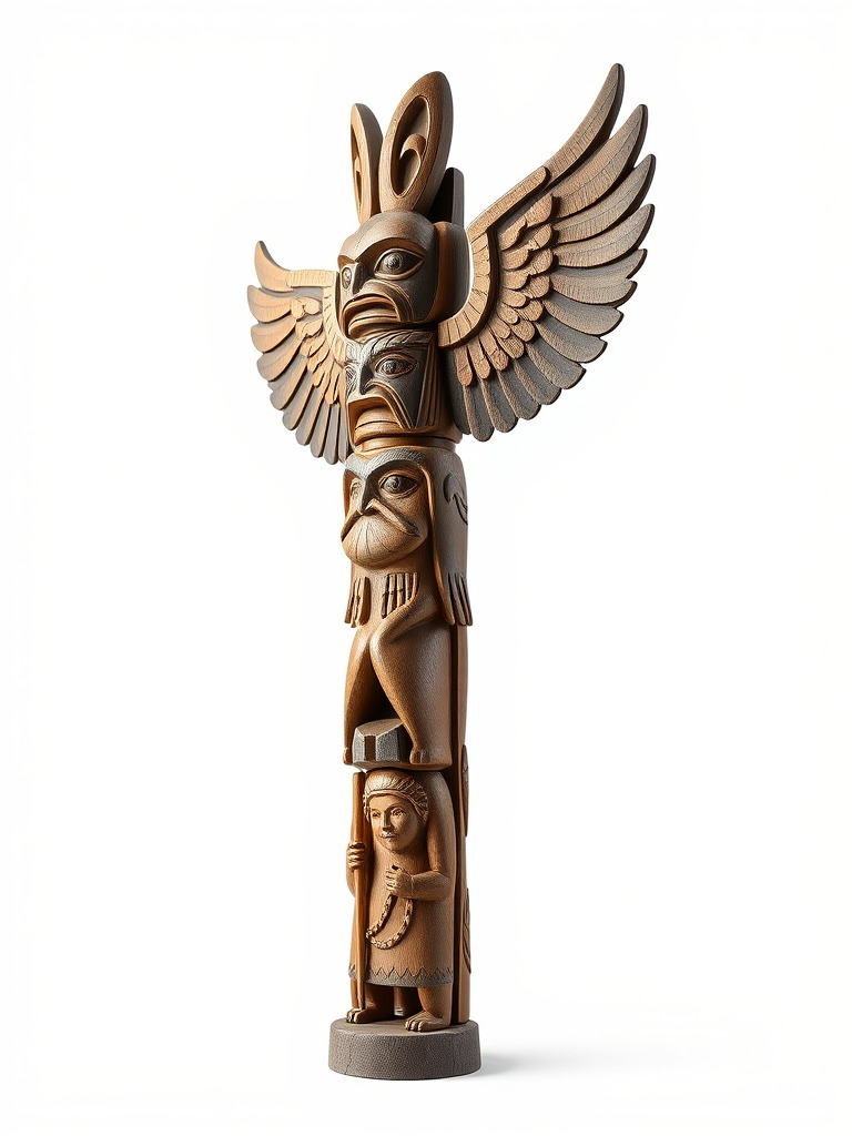 Wooden Totem Pole Model Pack with Intricate Carvings Low-poly 3D model_2