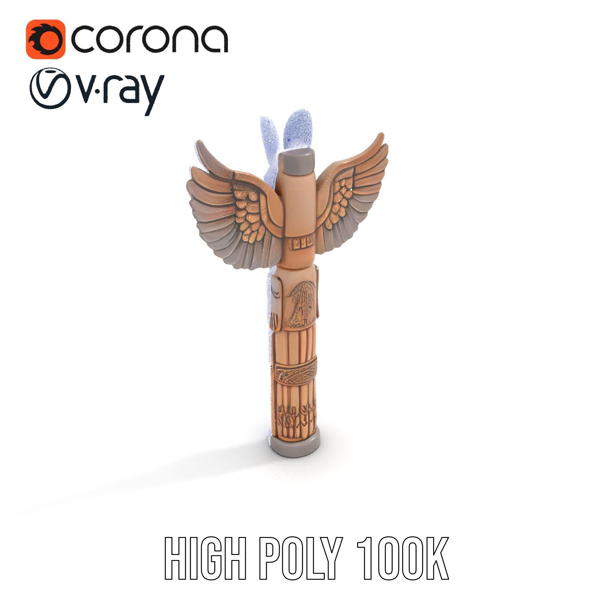 Wooden Totem Pole Model Pack with Intricate Carvings Low-poly 3D model_34