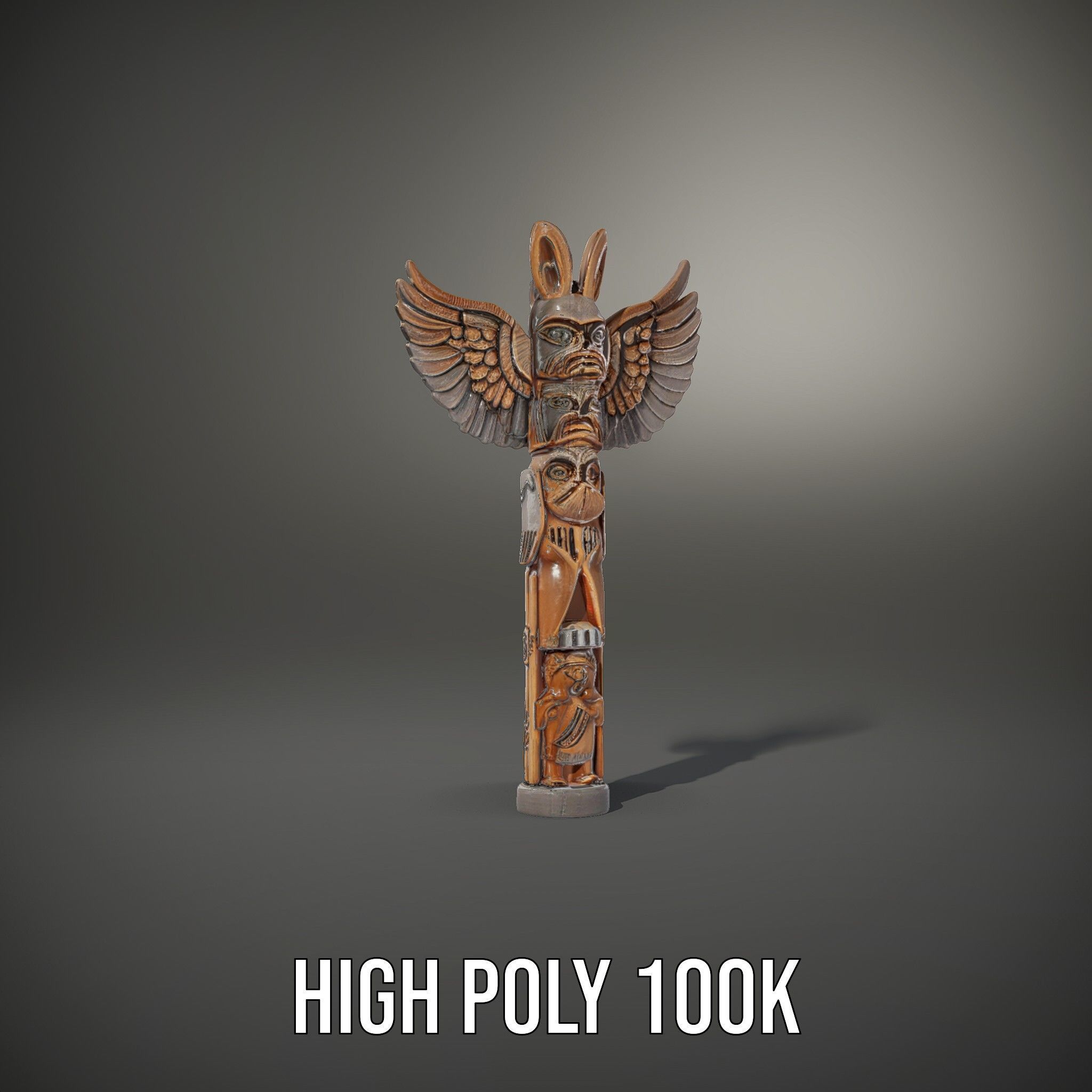 Wooden Totem Pole Model Pack with Intricate Carvings Low-poly 3D model_8