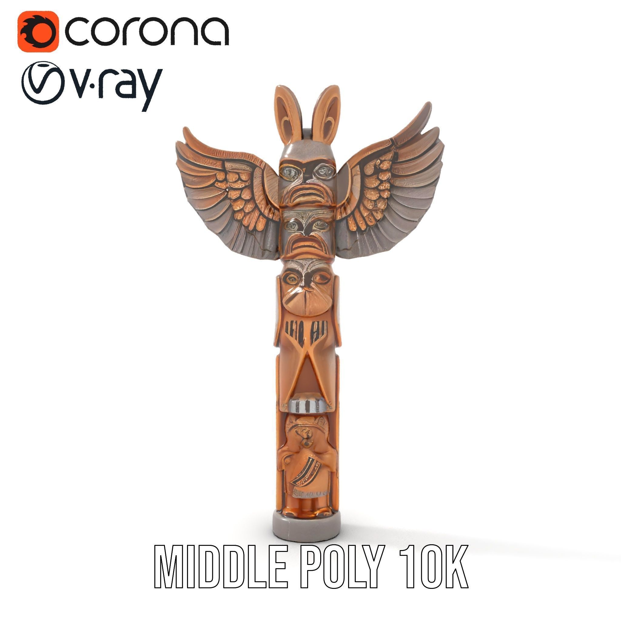 Wooden Totem Pole Model Pack with Intricate Carvings Low-poly 3D model_21