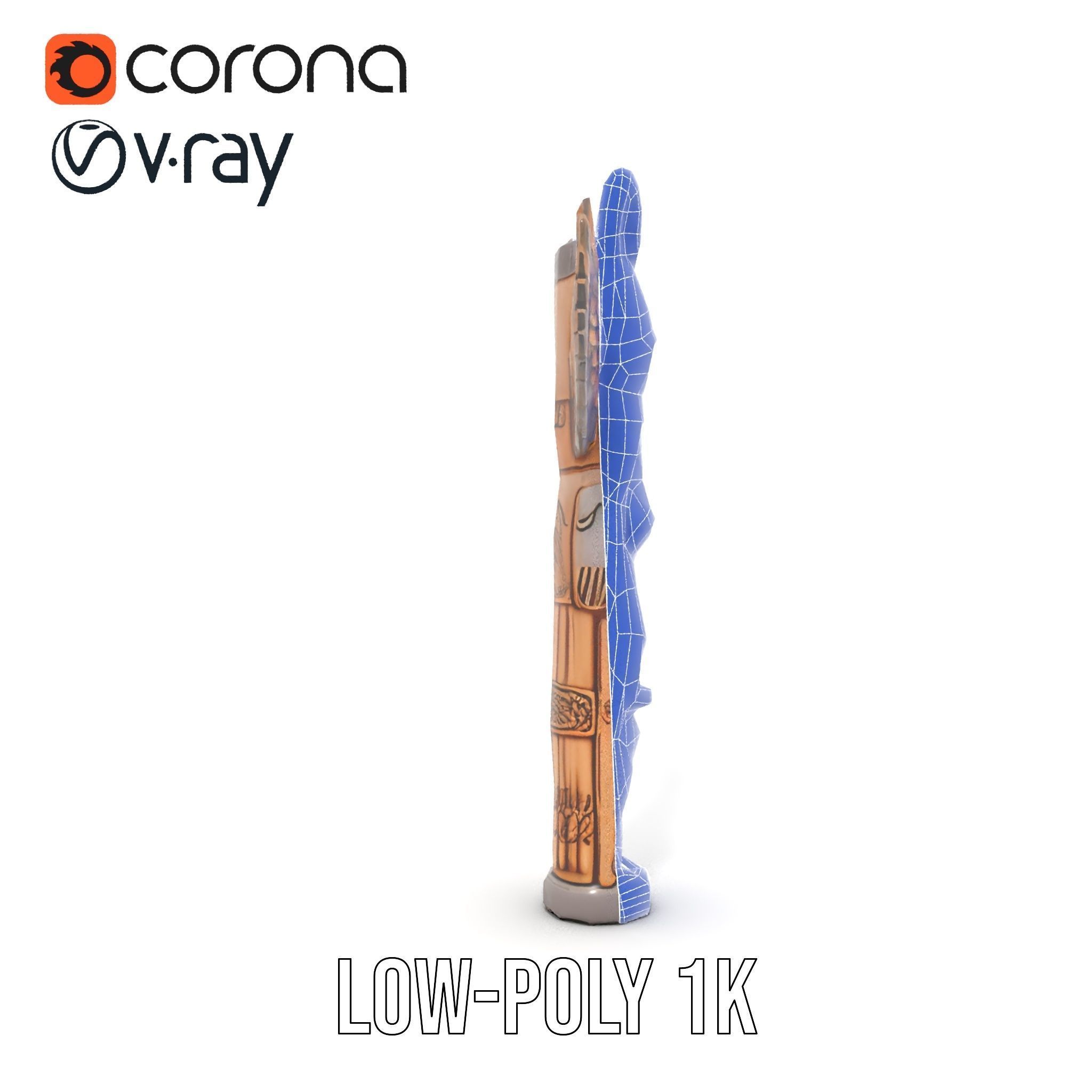 Wooden Totem Pole Model Pack with Intricate Carvings Low-poly 3D model_12