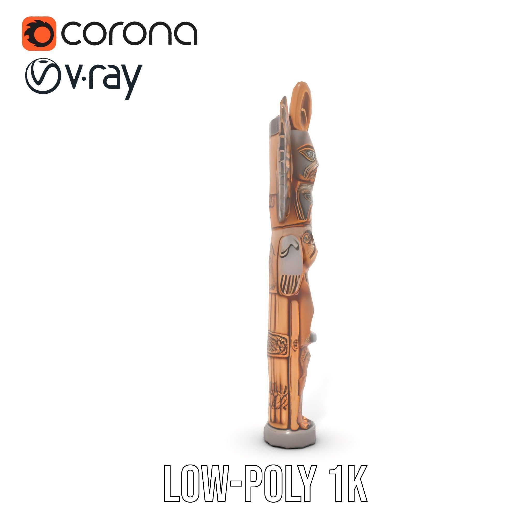 Wooden Totem Pole Model Pack with Intricate Carvings Low-poly 3D model_20