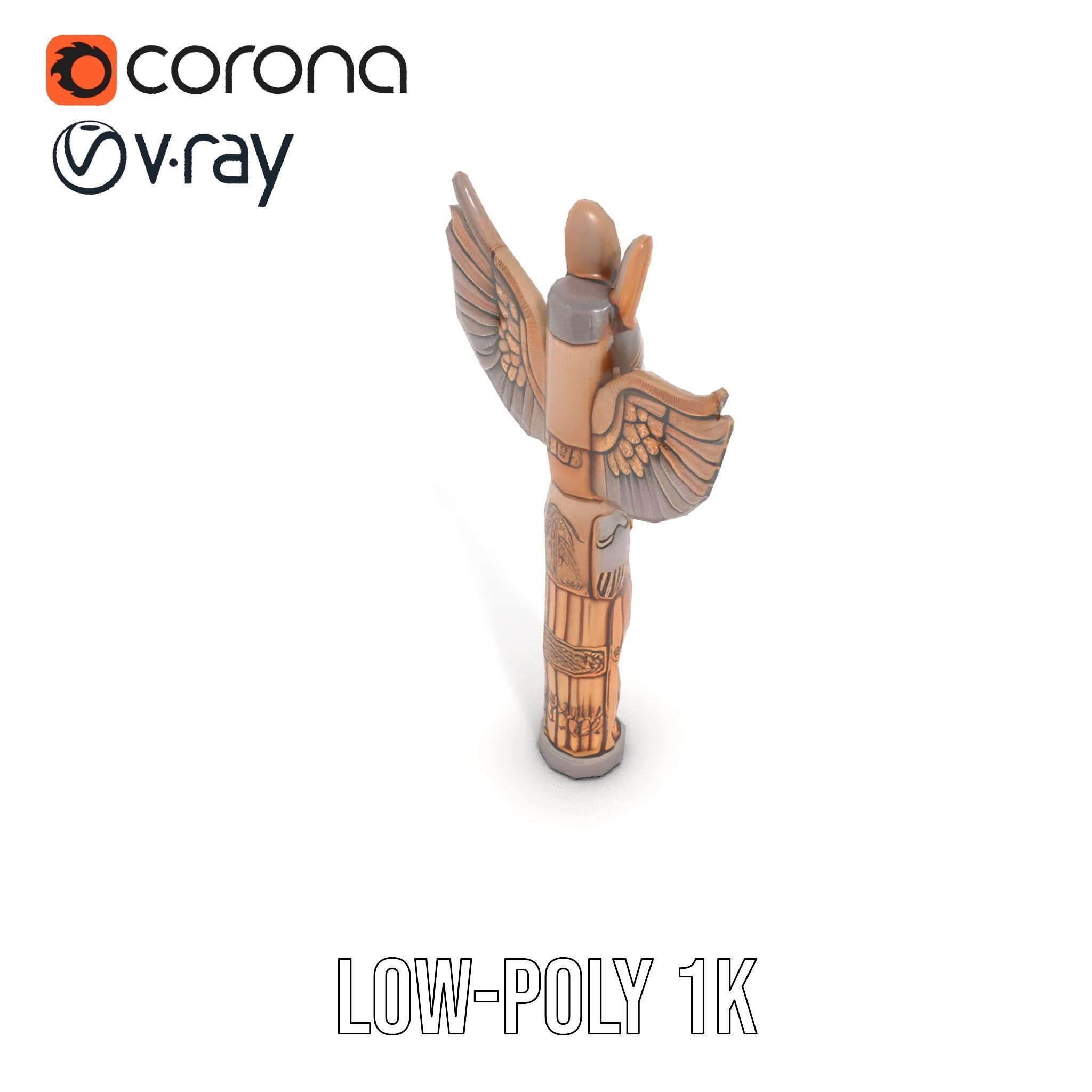 Wooden Totem Pole Model Pack with Intricate Carvings Low-poly 3D model_7