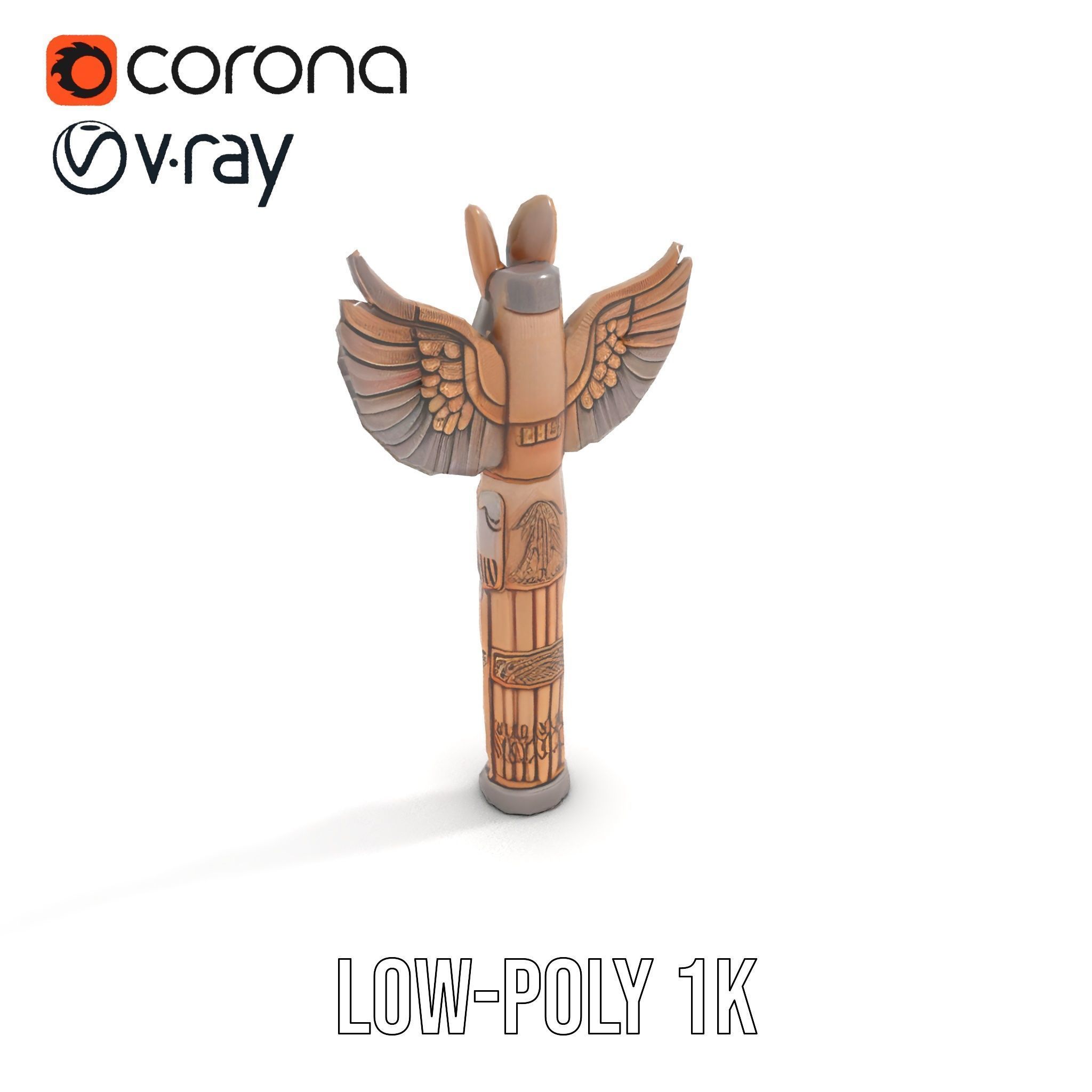 Wooden Totem Pole Model Pack with Intricate Carvings Low-poly 3D model_9