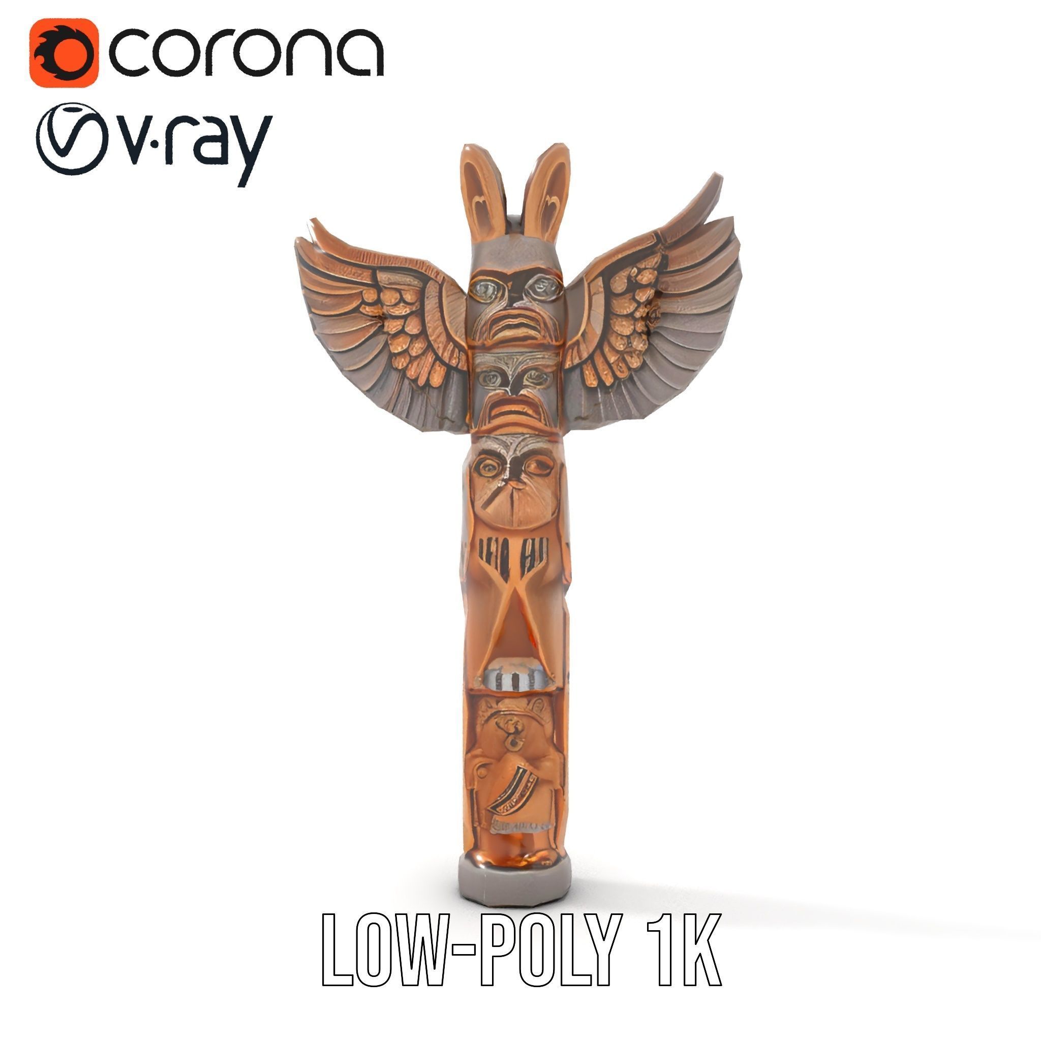 Wooden Totem Pole Model Pack with Intricate Carvings Low-poly 3D model_28