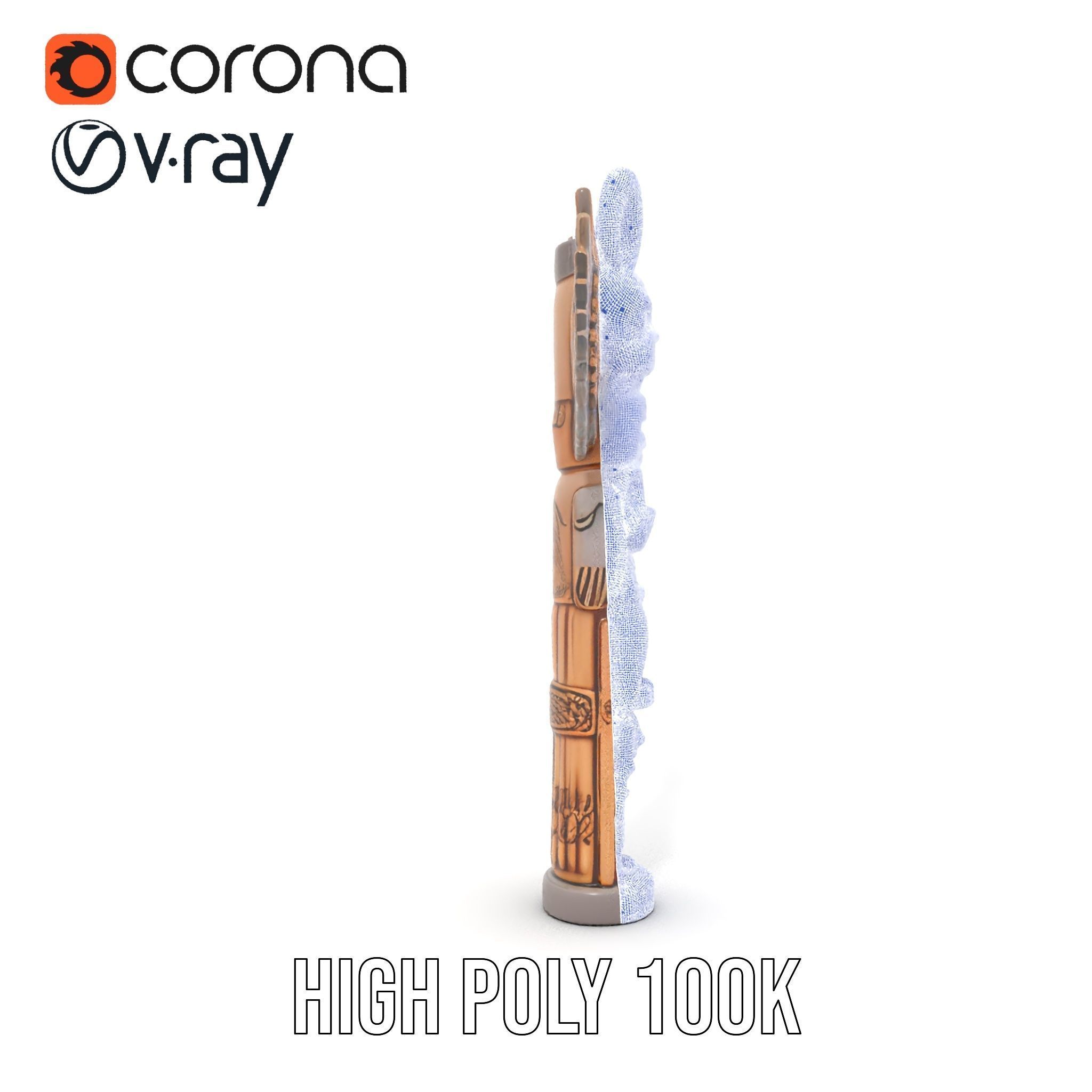 Wooden Totem Pole Model Pack with Intricate Carvings Low-poly 3D model_32