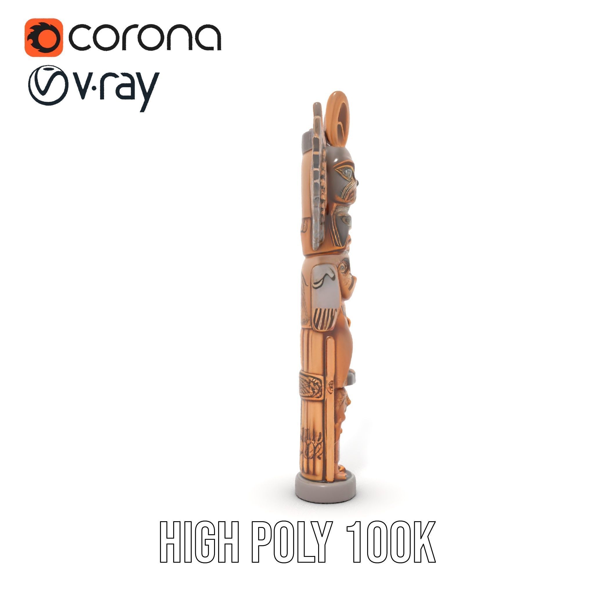 Wooden Totem Pole Model Pack with Intricate Carvings Low-poly 3D model_29