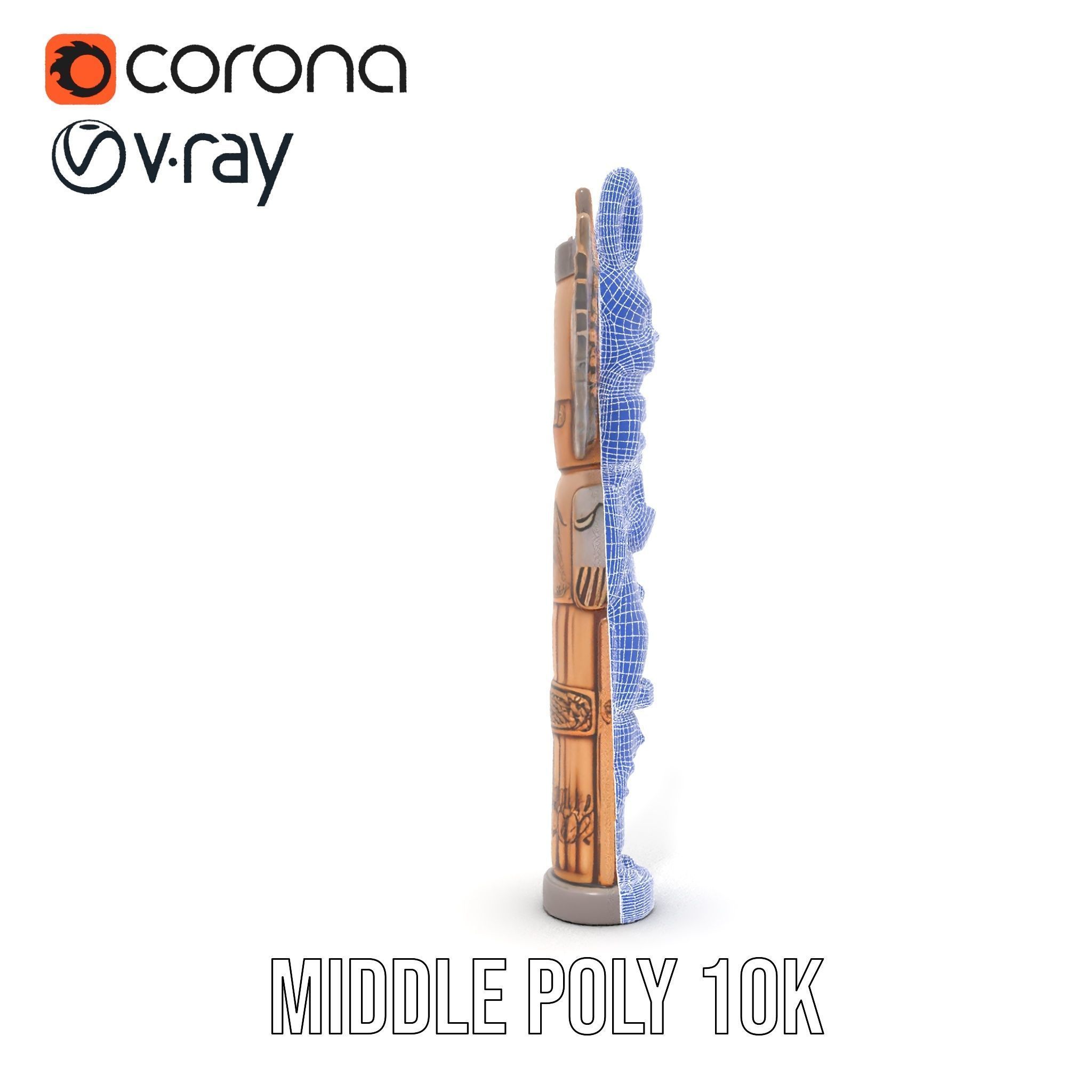 Wooden Totem Pole Model Pack with Intricate Carvings Low-poly 3D model_14