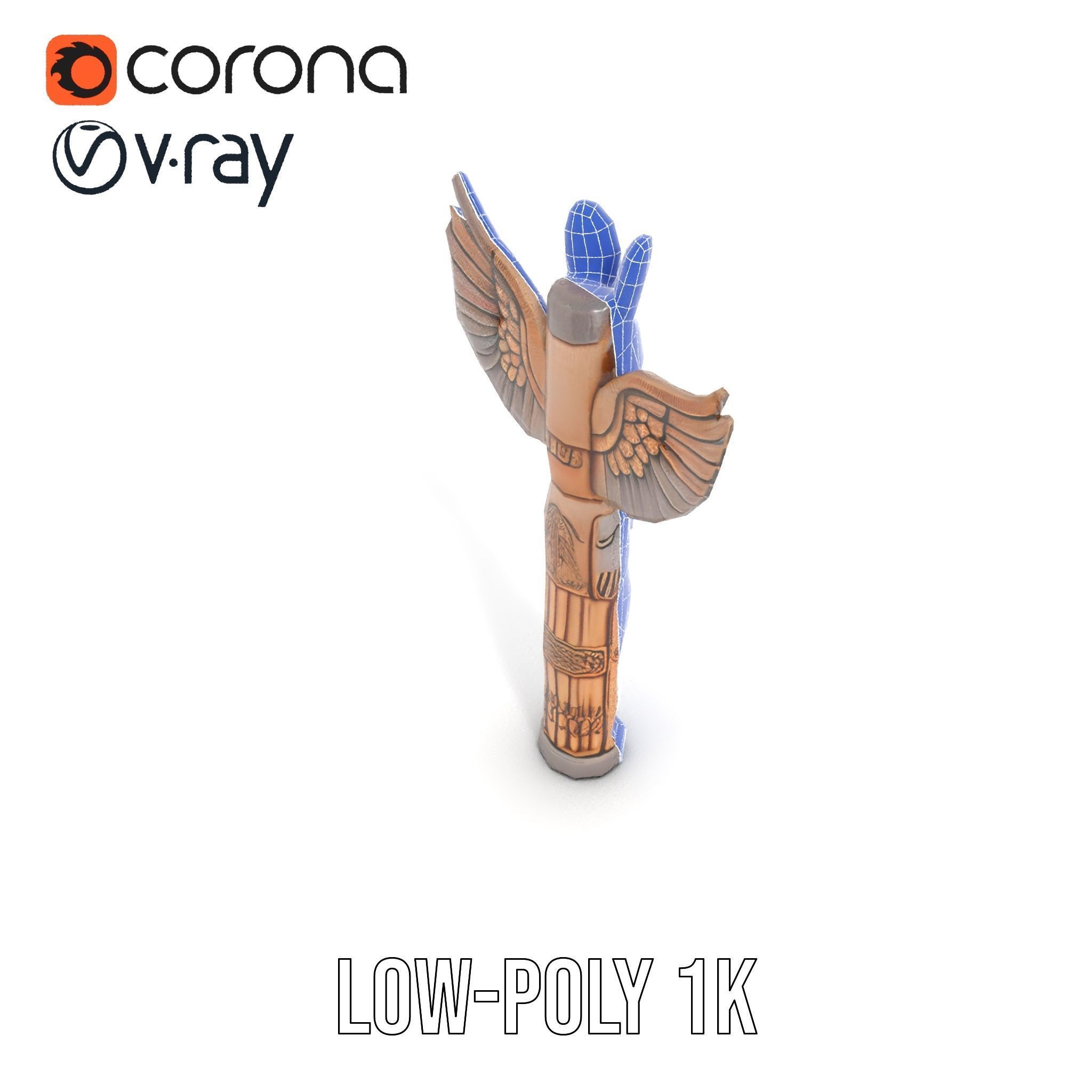 Wooden Totem Pole Model Pack with Intricate Carvings Low-poly 3D model_15