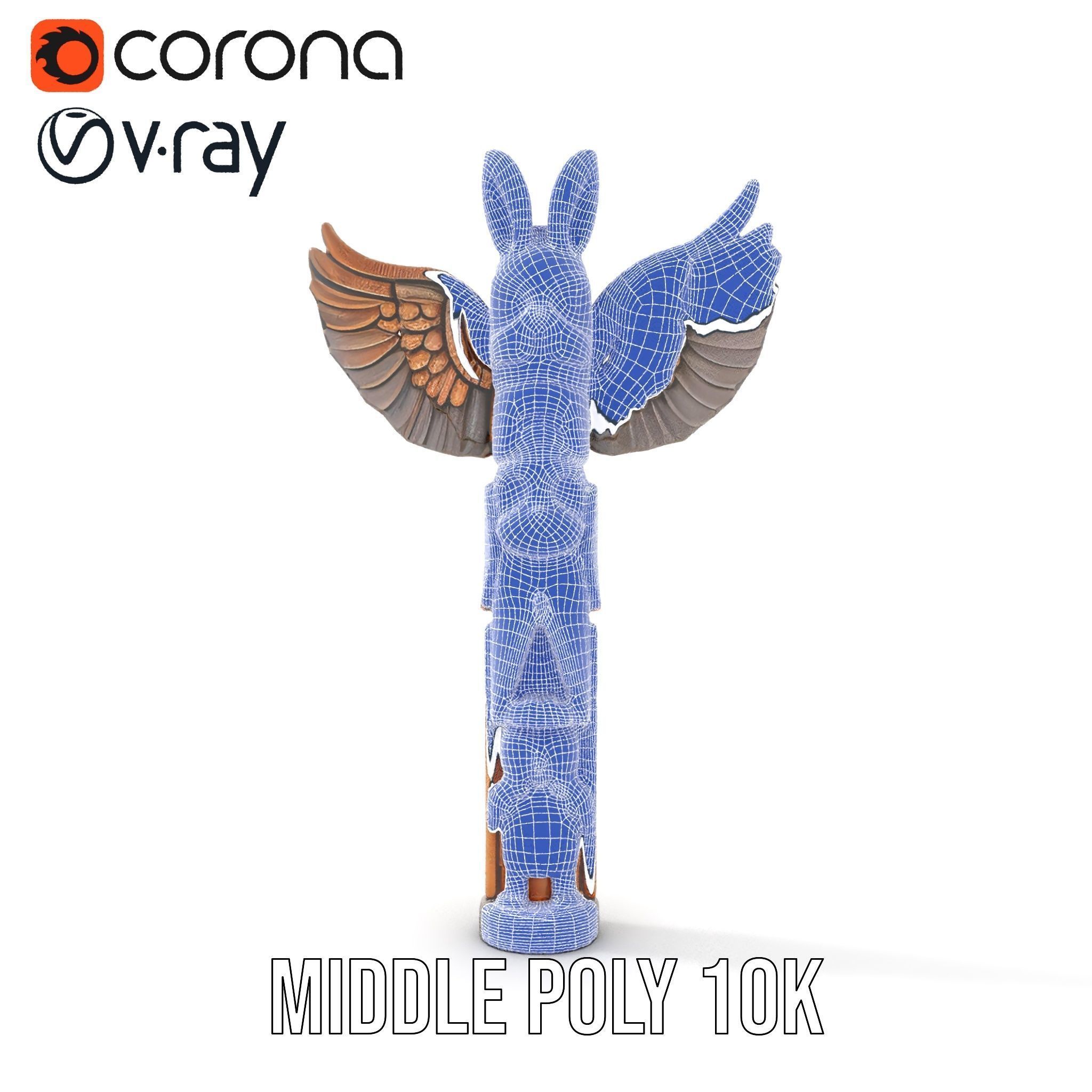 Wooden Totem Pole Model Pack with Intricate Carvings Low-poly 3D model_24