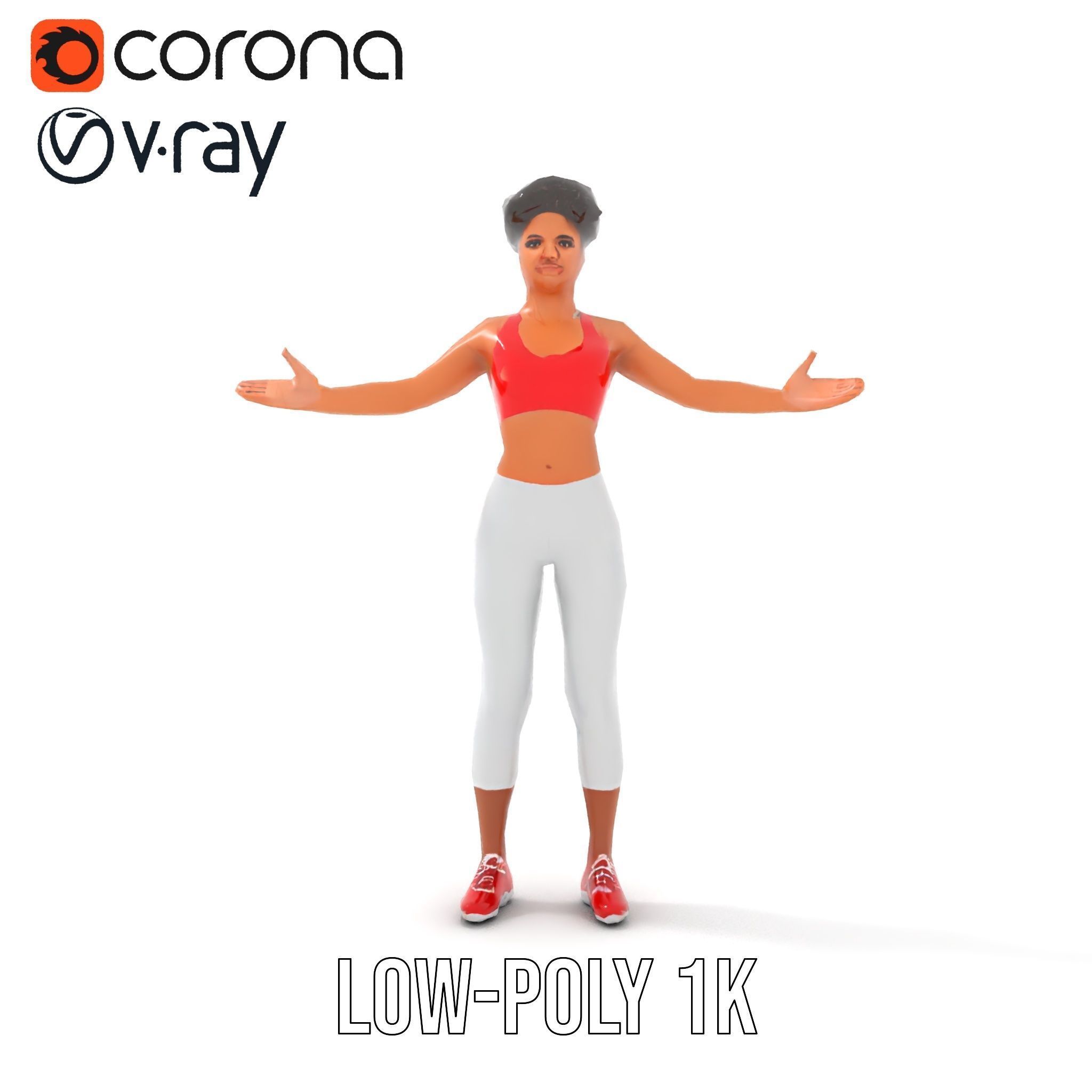 Athletic Female Character Model Rigged and Animated Low-poly 3D model_16