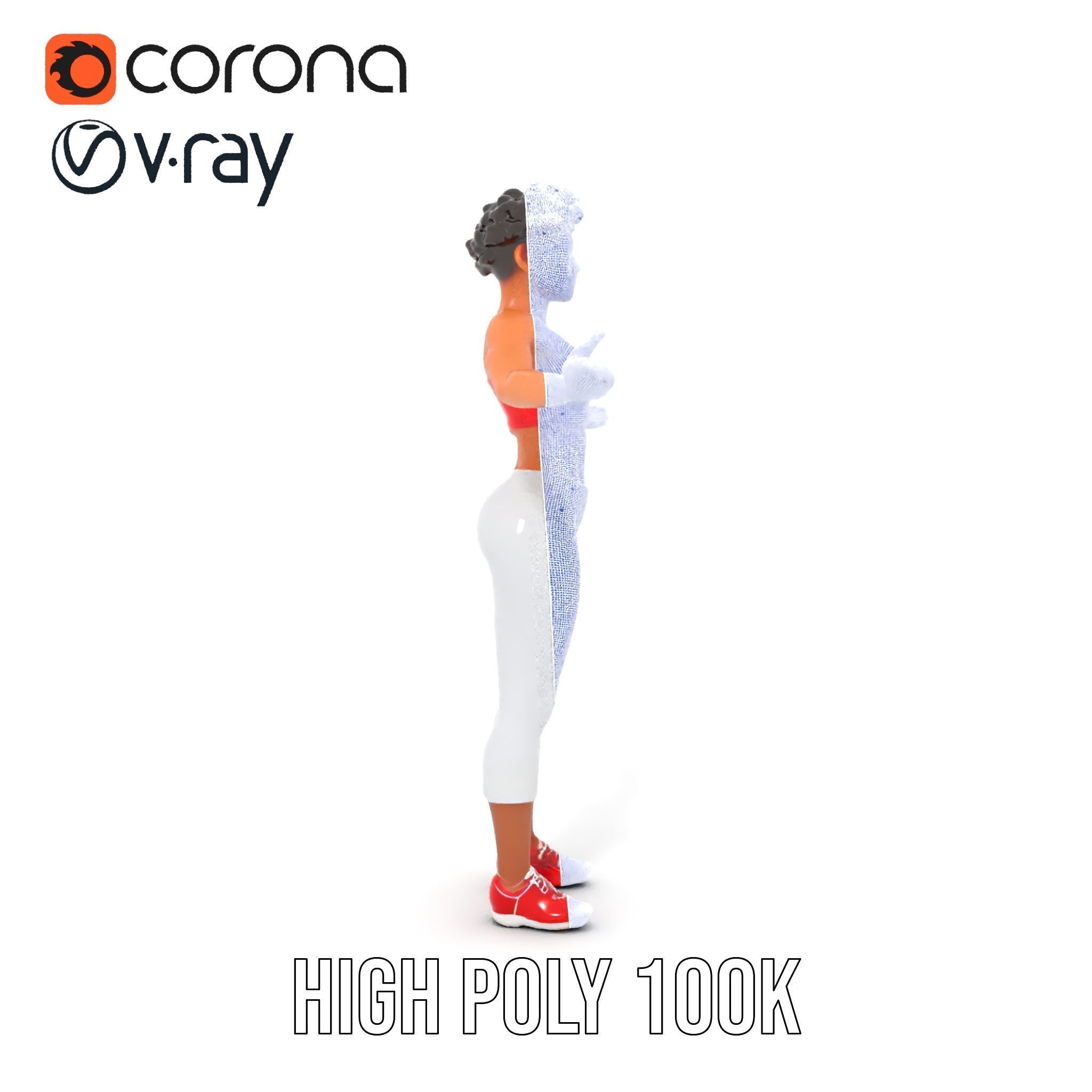 Athletic Female Character Model Rigged and Animated Low-poly 3D model_36