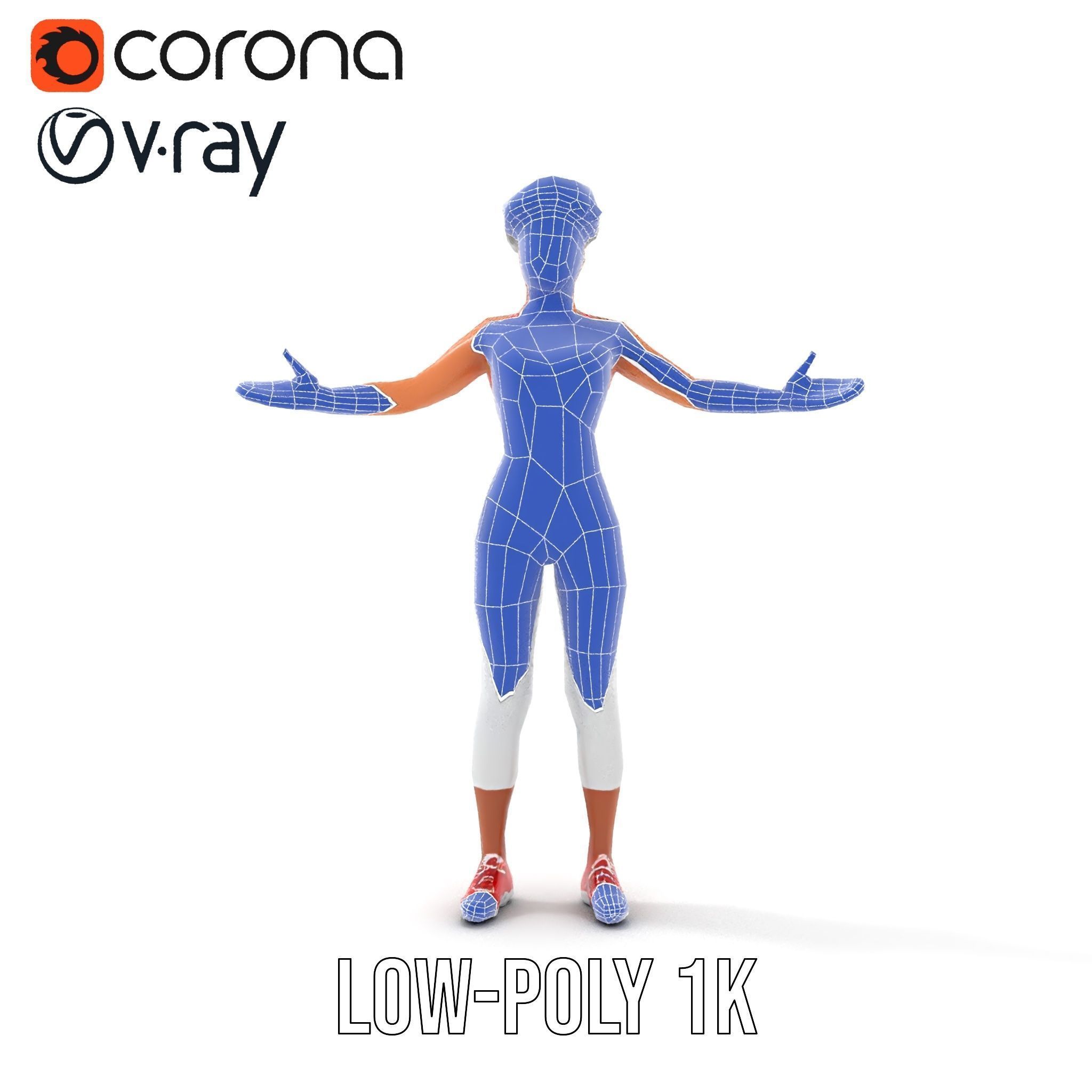 Athletic Female Character Model Rigged and Animated Low-poly 3D model_14