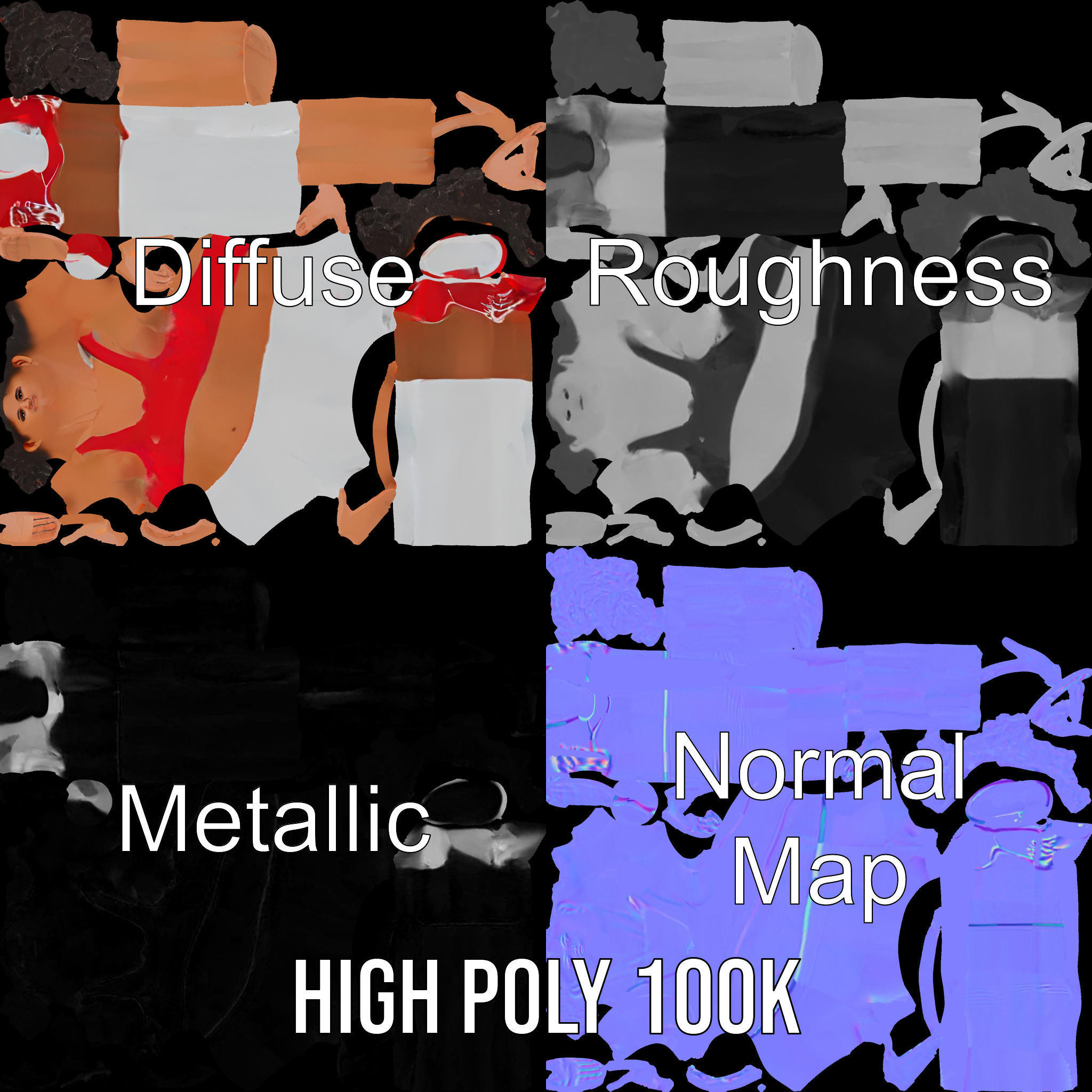 Athletic Female Character Model Rigged and Animated Low-poly 3D model_3