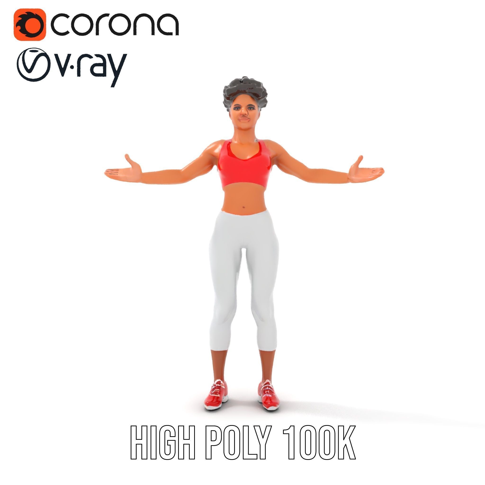 Athletic Female Character Model Rigged and Animated Low-poly 3D model_25