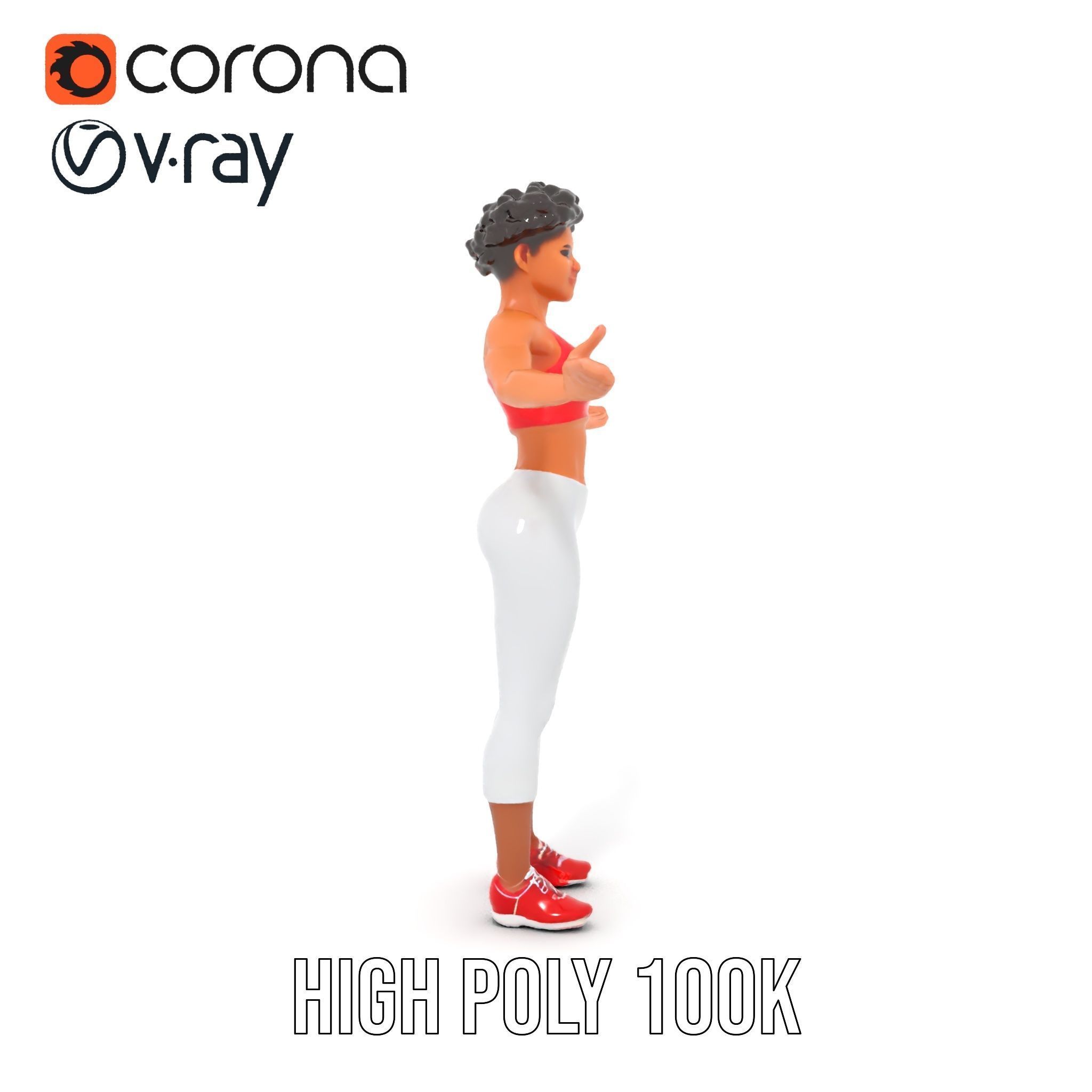 Athletic Female Character Model Rigged and Animated Low-poly 3D model_9