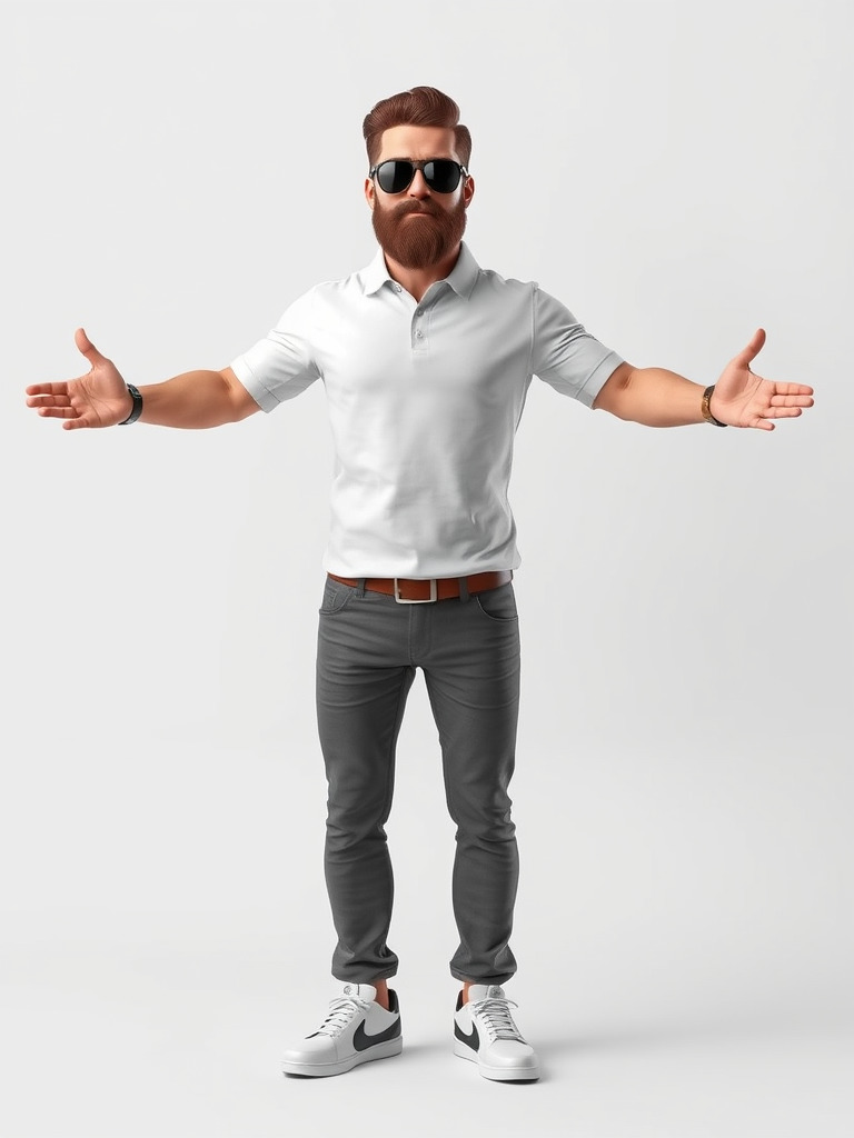 Bearded Modern Casual Male Character  Rigged and Animated Low-poly 3D model_2