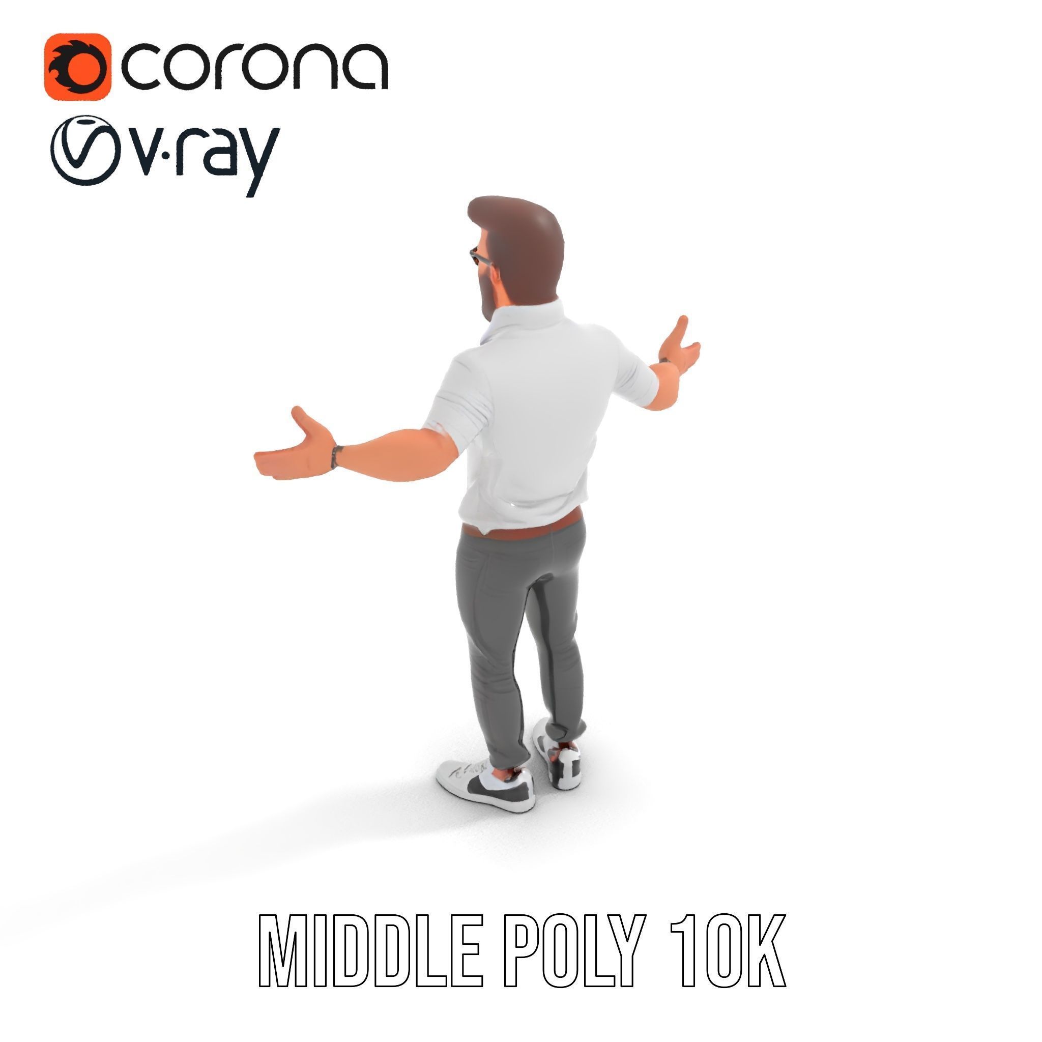 Bearded Modern Casual Male Character  Rigged and Animated Low-poly 3D model_27