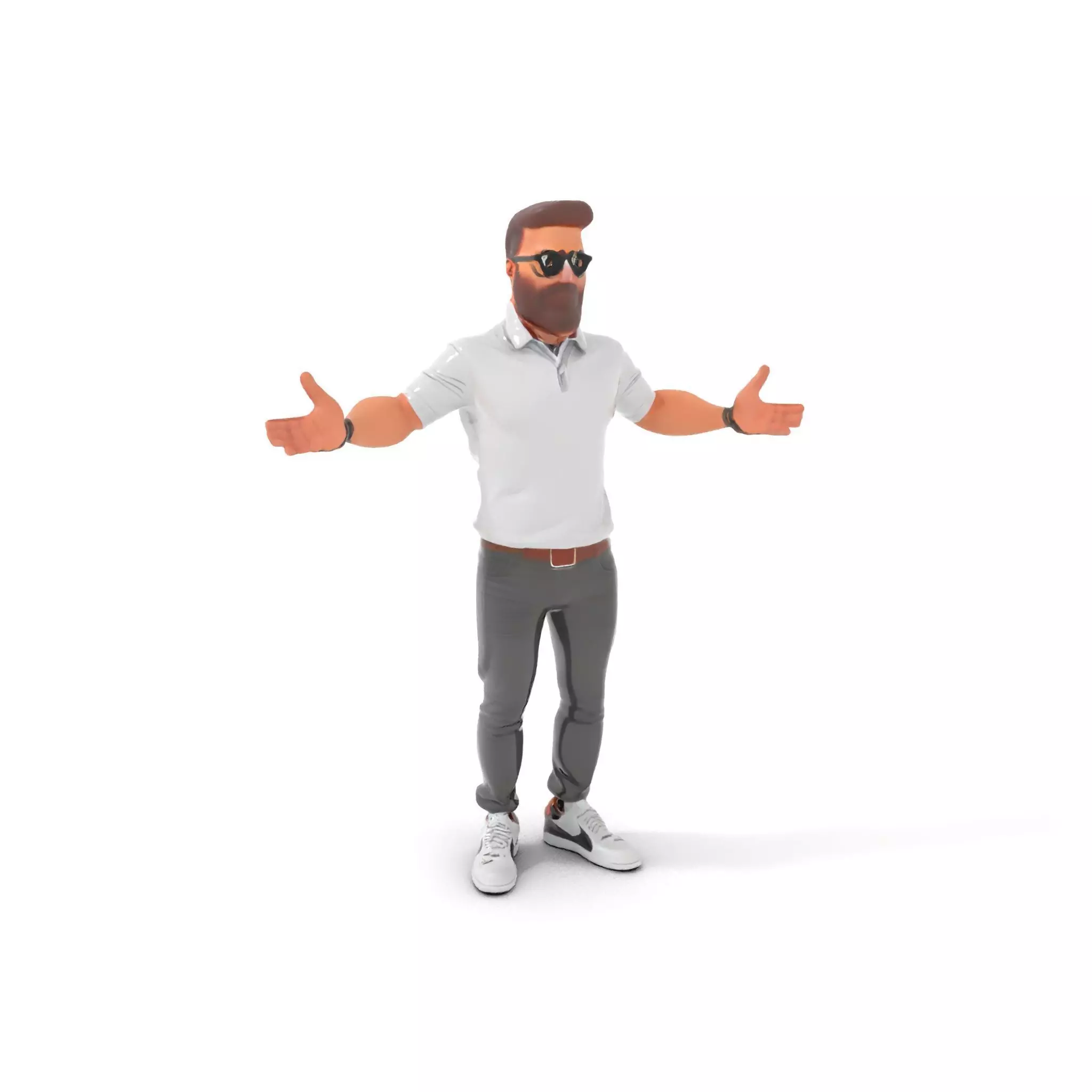 Bearded Modern Casual Male Character  Rigged and Animated Low-poly 3D model_0