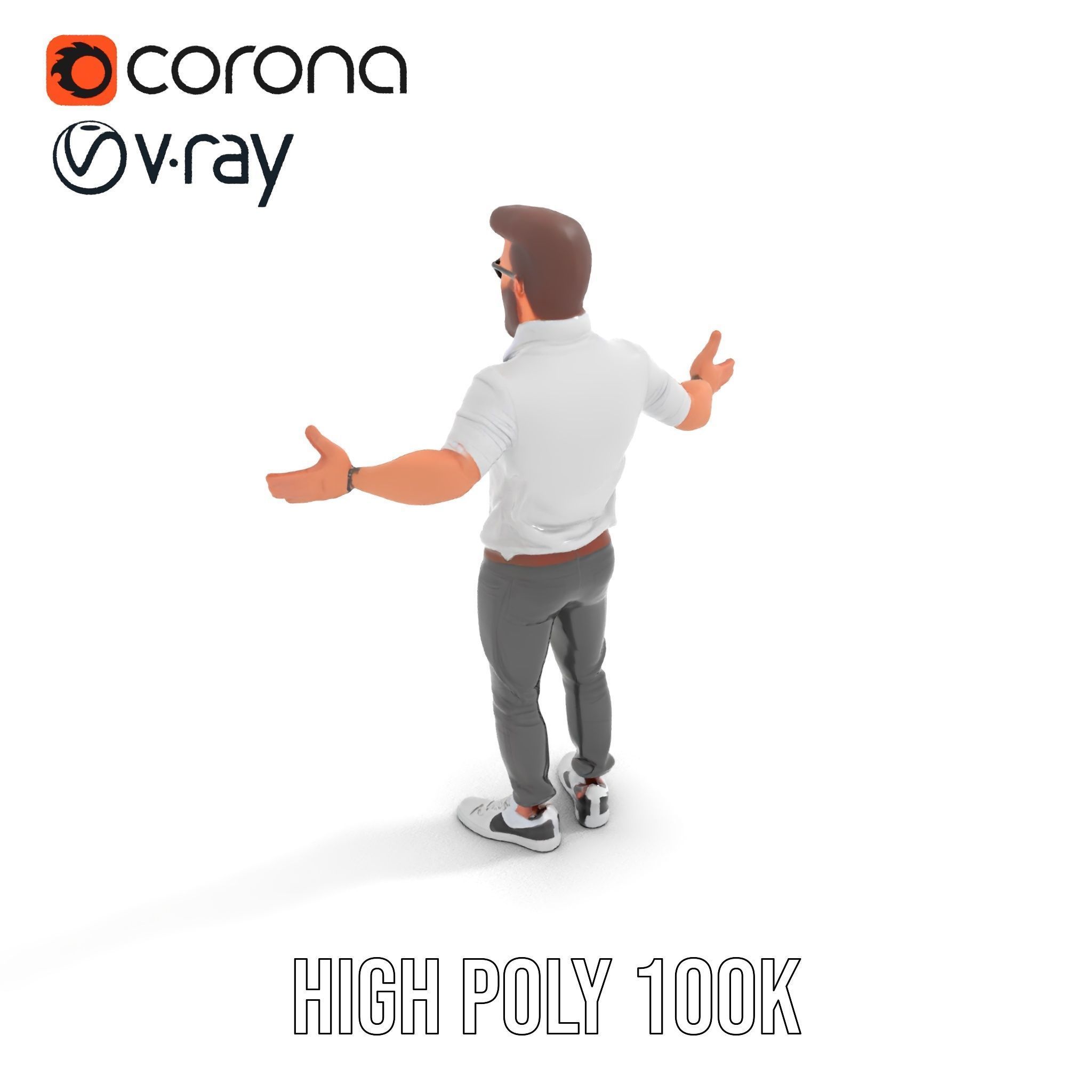 Bearded Modern Casual Male Character  Rigged and Animated Low-poly 3D model_15