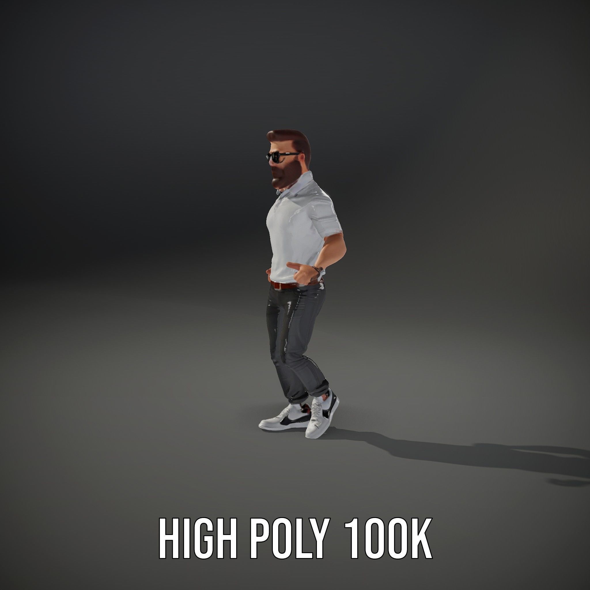 Bearded Modern Casual Male Character  Rigged and Animated Low-poly 3D model_20