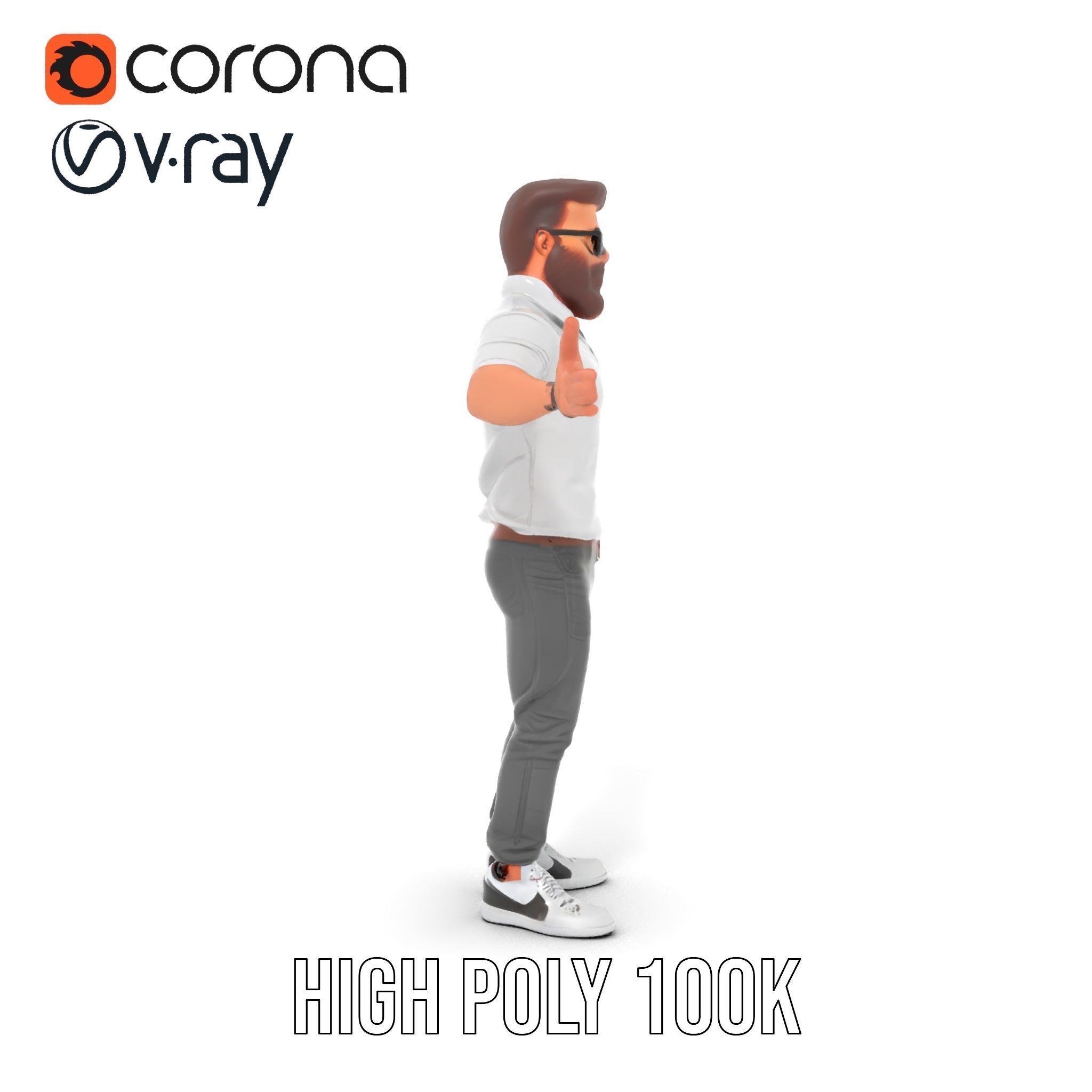 Bearded Modern Casual Male Character  Rigged and Animated Low-poly 3D model_23