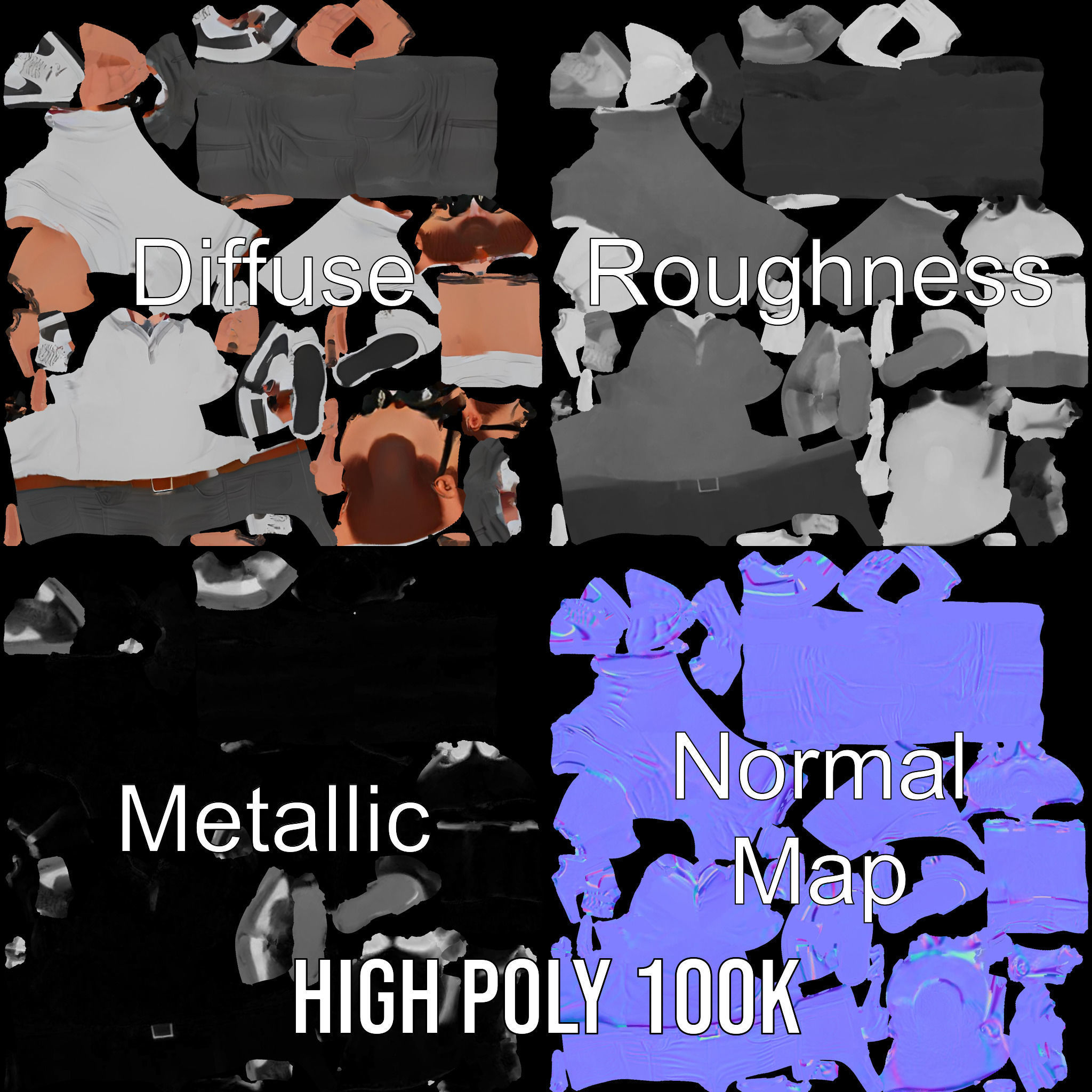 Bearded Modern Casual Male Character  Rigged and Animated Low-poly 3D model_3