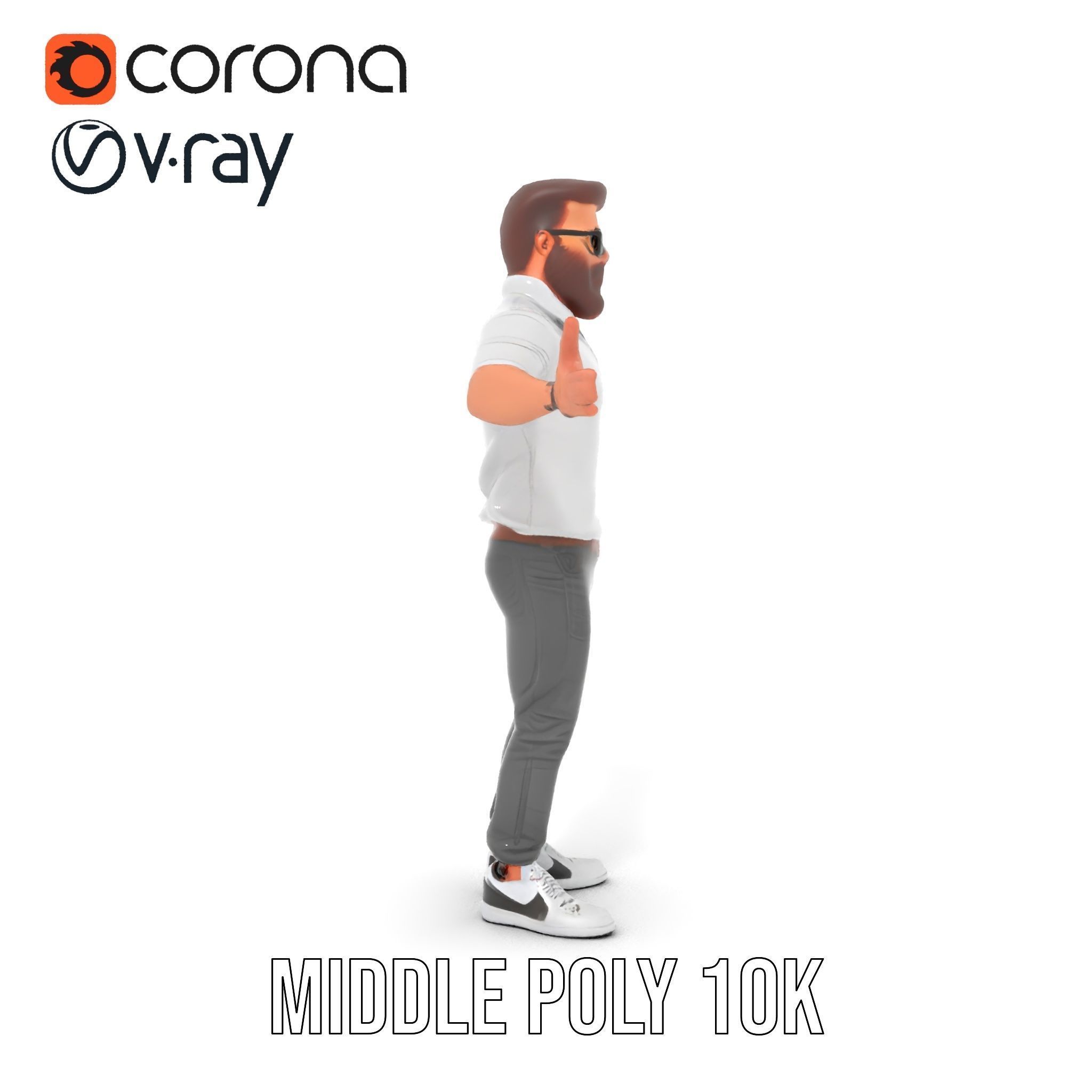 Bearded Modern Casual Male Character  Rigged and Animated Low-poly 3D model_13