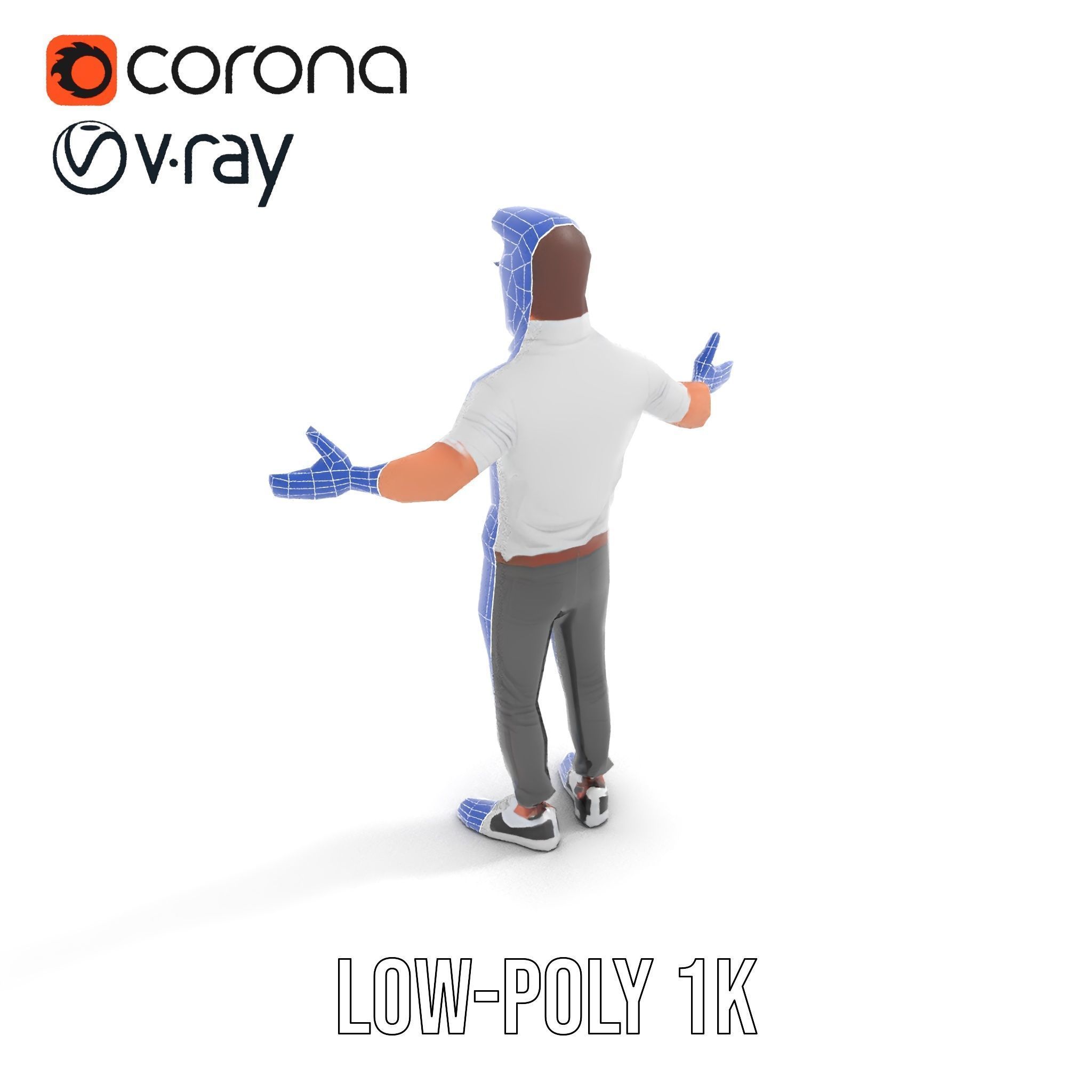 Bearded Modern Casual Male Character  Rigged and Animated Low-poly 3D model_8