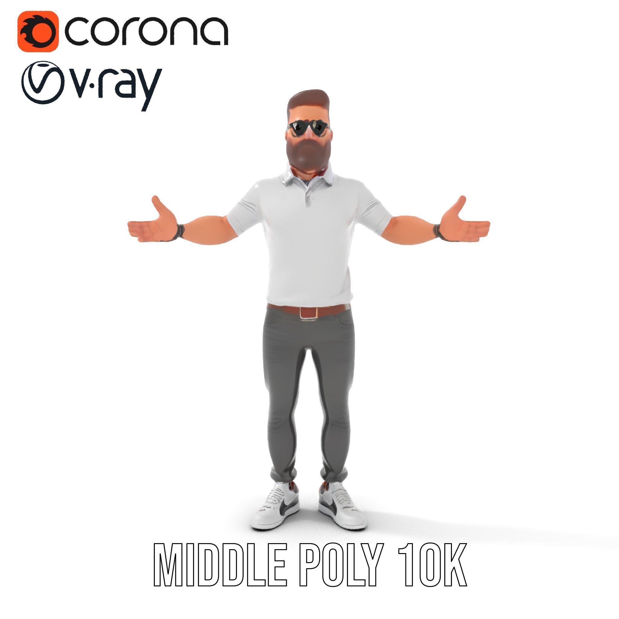Bearded Modern Casual Male Character  Rigged and Animated Low-poly 3D model_21
