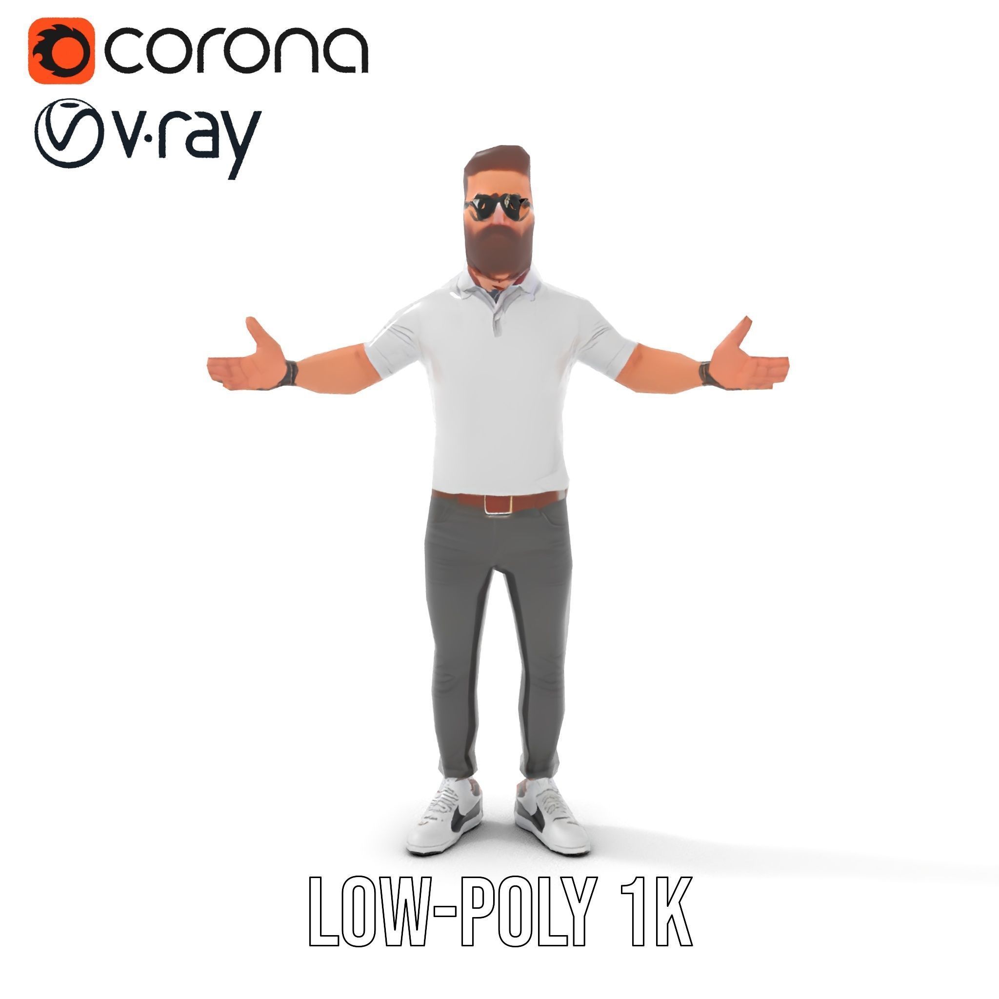 Bearded Modern Casual Male Character  Rigged and Animated Low-poly 3D model_14