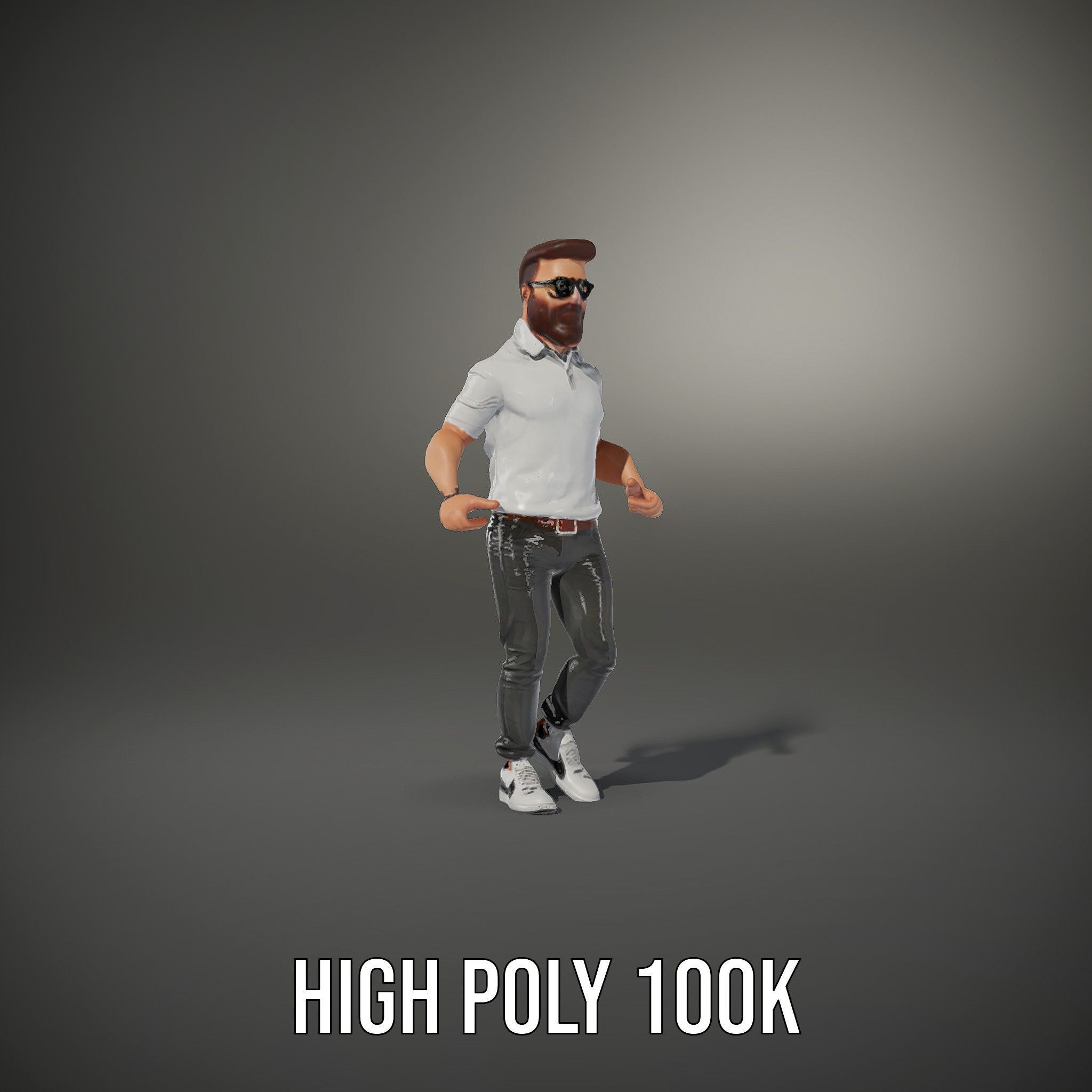 Bearded Modern Casual Male Character  Rigged and Animated Low-poly 3D model_26