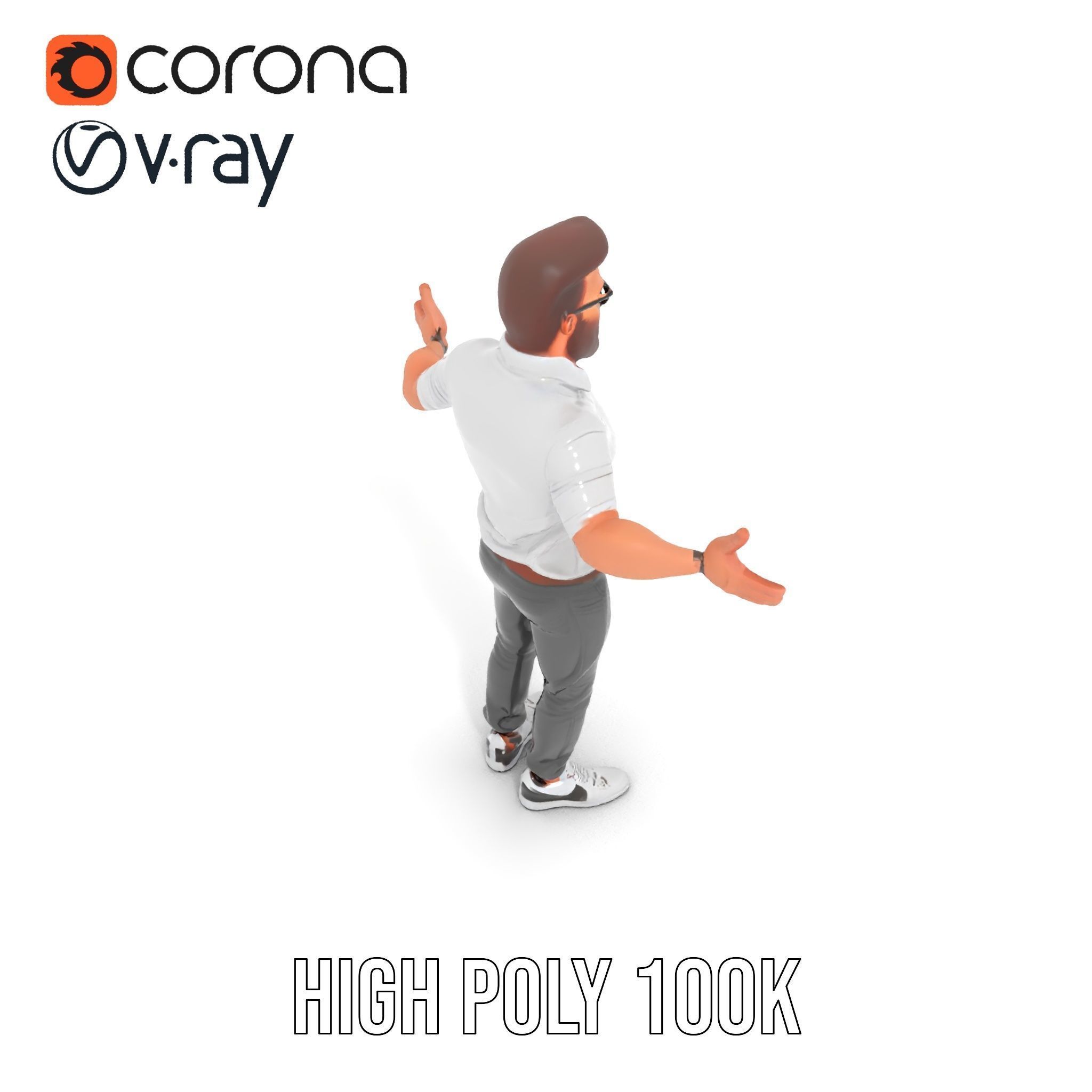 Bearded Modern Casual Male Character  Rigged and Animated Low-poly 3D model_9