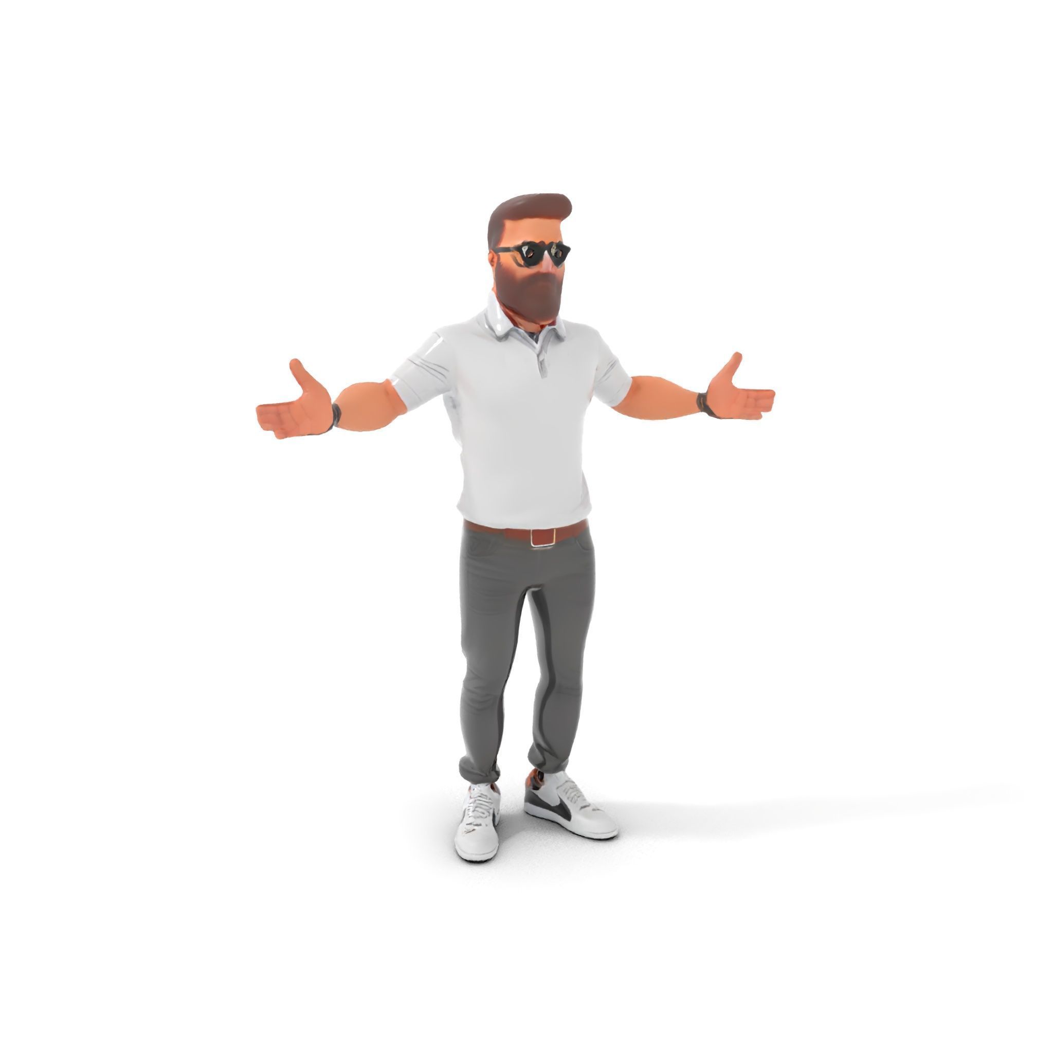 Bearded Modern Casual Male Character  Rigged and Animated Low-poly 3D model_24