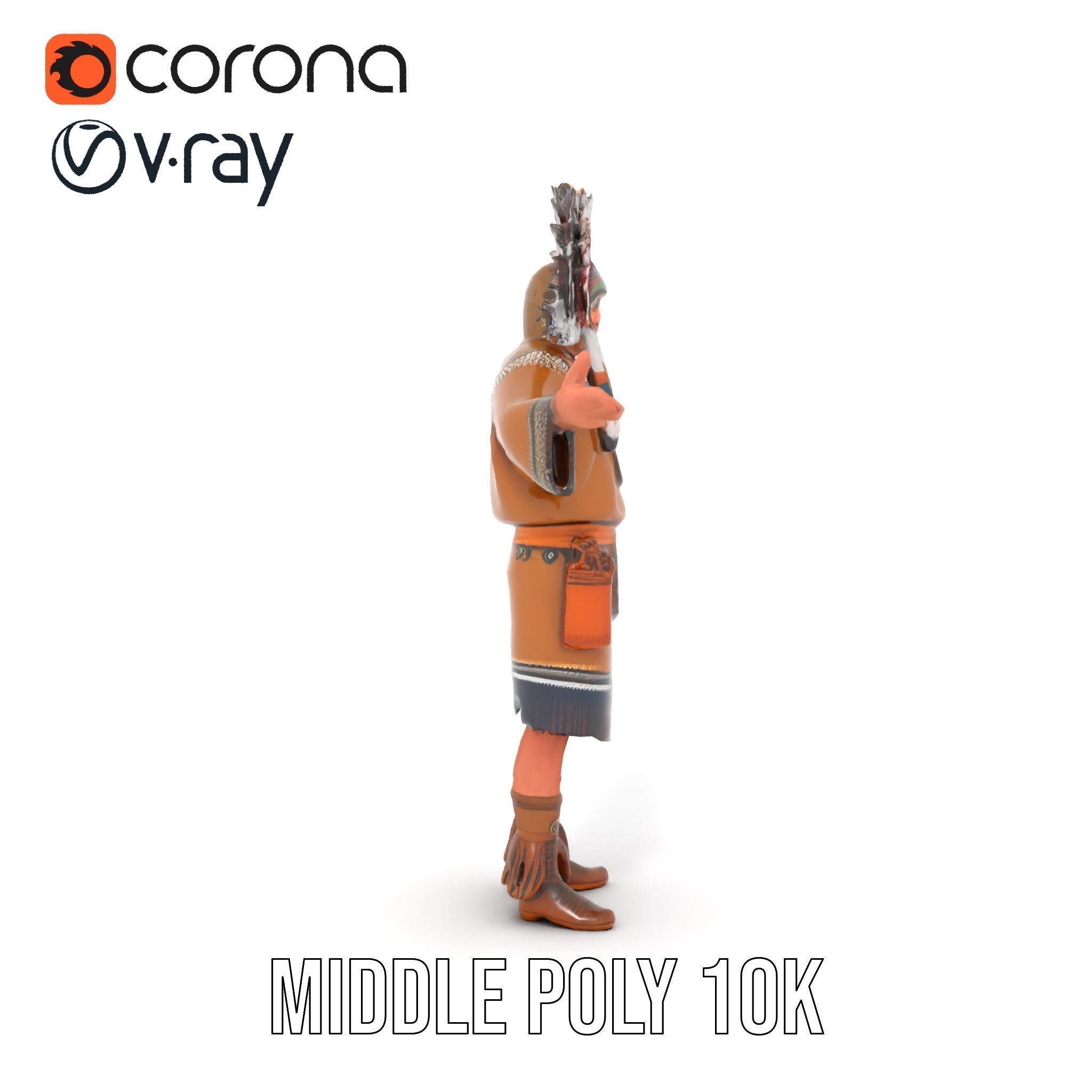 Native Warrior Character Rigged and Animated with Headdress Low-poly 3D model_26