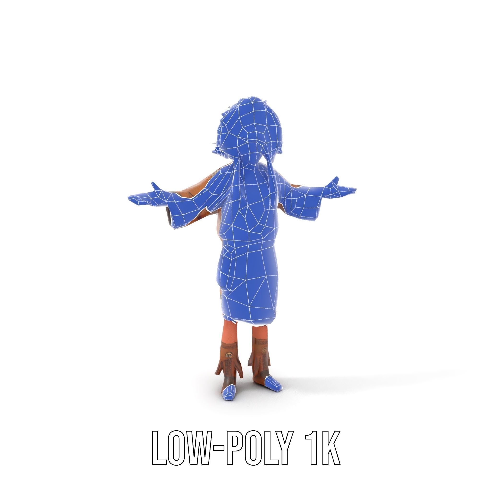 Native Warrior Character Rigged and Animated with Headdress Low-poly 3D model_27