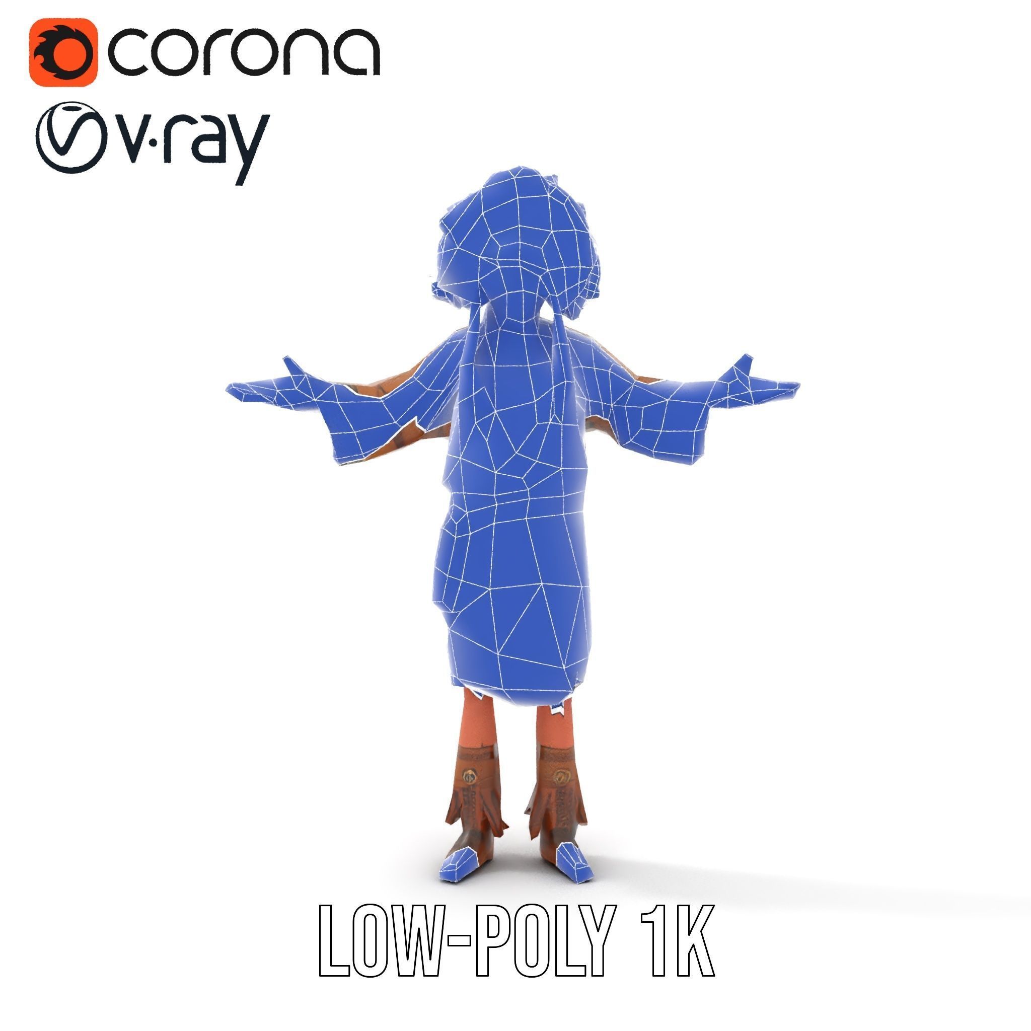 Native Warrior Character Rigged and Animated with Headdress Low-poly 3D model_15