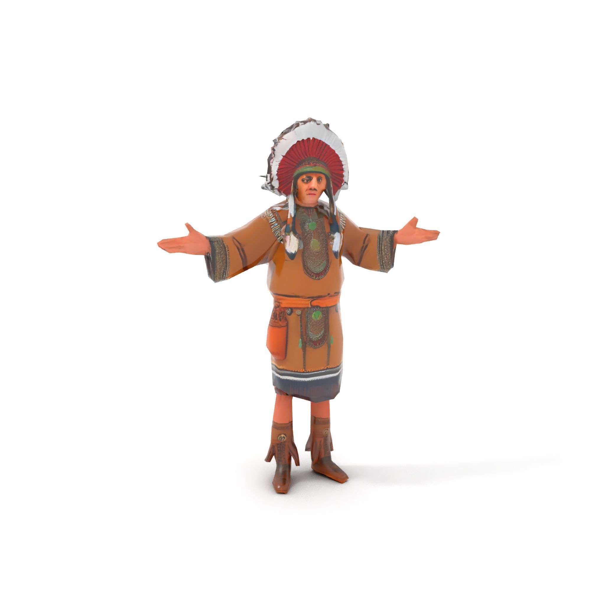 Native Warrior Character Rigged and Animated with Headdress Low-poly 3D model_21