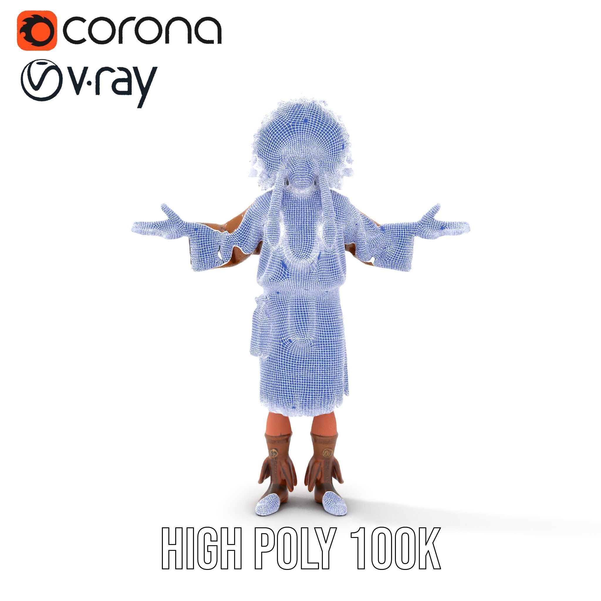 Native Warrior Character Rigged and Animated with Headdress Low-poly 3D model_36