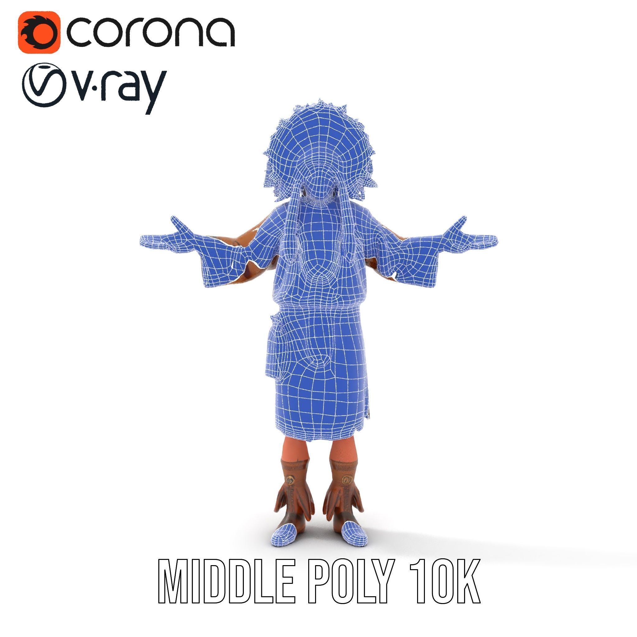 Native Warrior Character Rigged and Animated with Headdress Low-poly 3D model_29