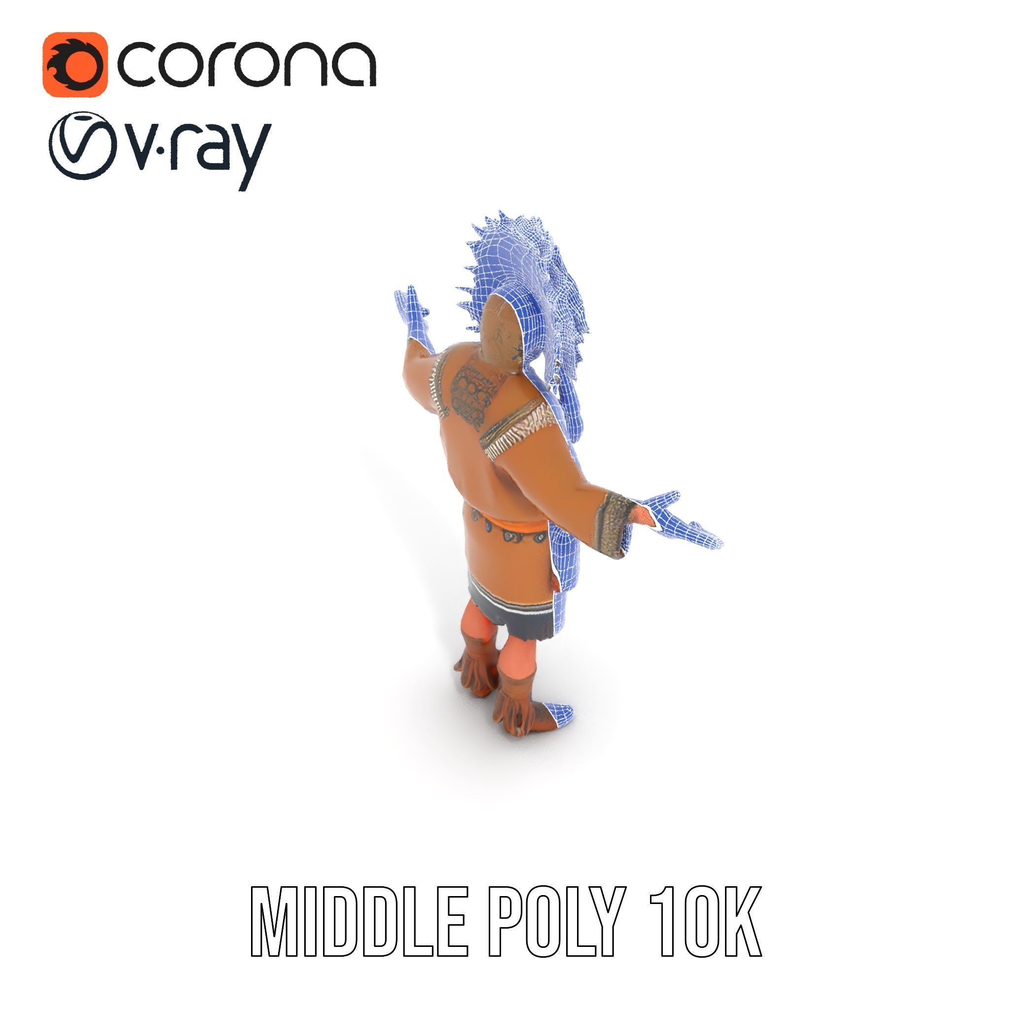Native Warrior Character Rigged and Animated with Headdress Low-poly 3D model_23