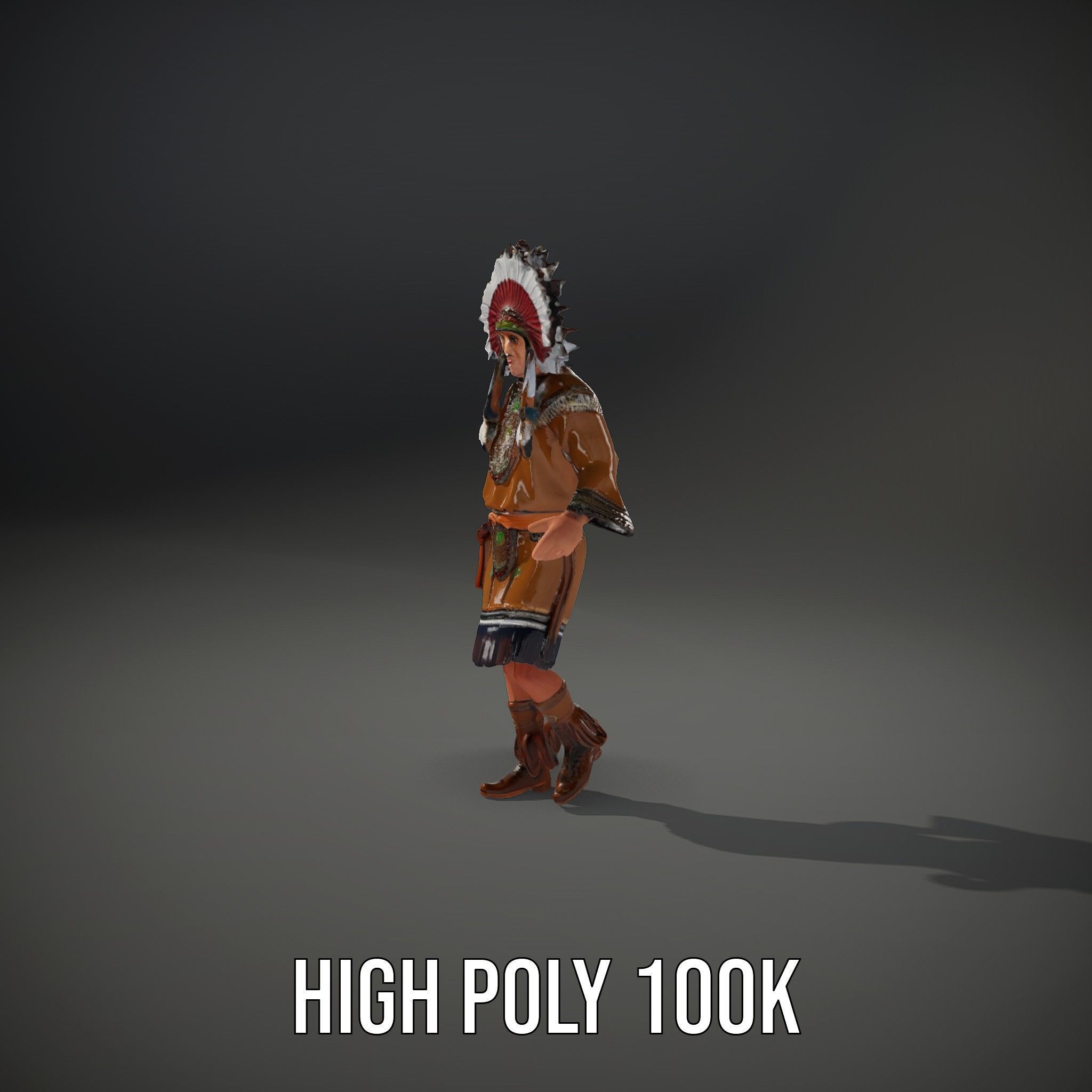 Native Warrior Character Rigged and Animated with Headdress Low-poly 3D model_35