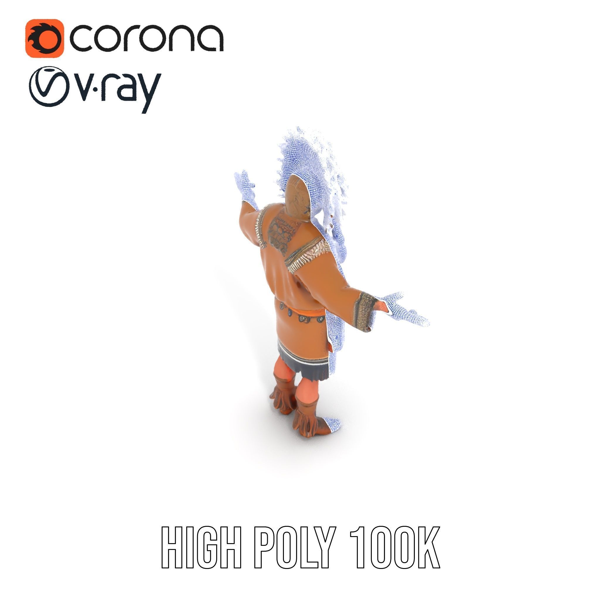 Native Warrior Character Rigged and Animated with Headdress Low-poly 3D model_33