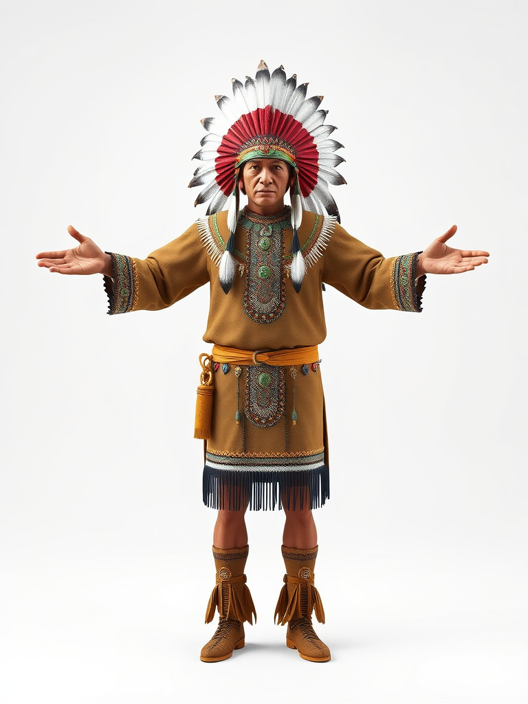 Native Warrior Character Rigged and Animated with Headdress Low-poly 3D model_2