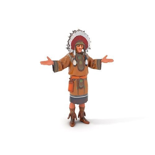 Native Warrior Character Rigged and Animated with Headdress Low-poly 3D model