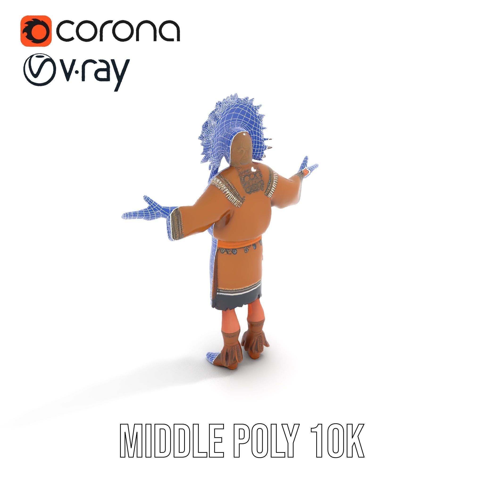 Native Warrior Character Rigged and Animated with Headdress Low-poly 3D model_34