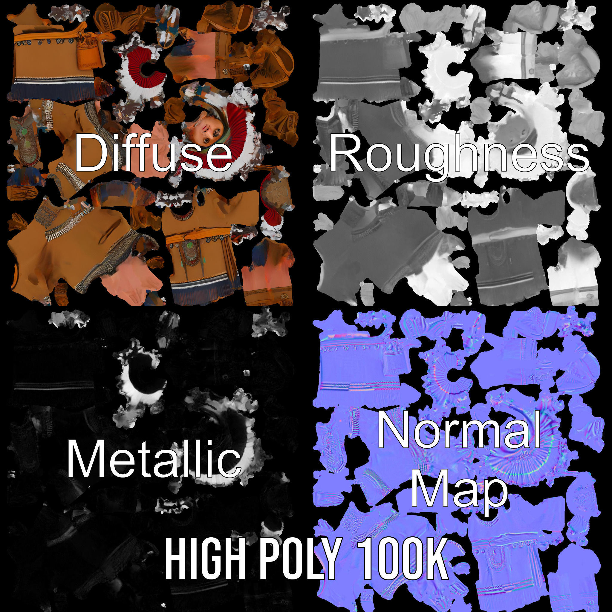 Native Warrior Character Rigged and Animated with Headdress Low-poly 3D model_3